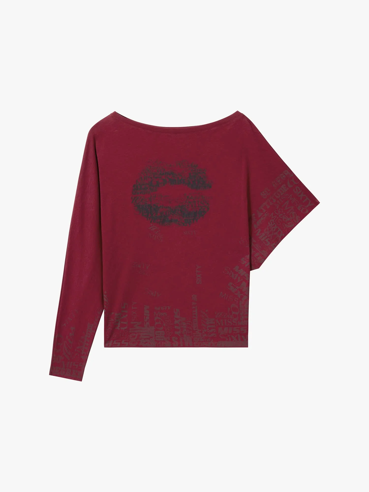 Asymmetric Sleeve Lip-Print T-Shirt - Image 10