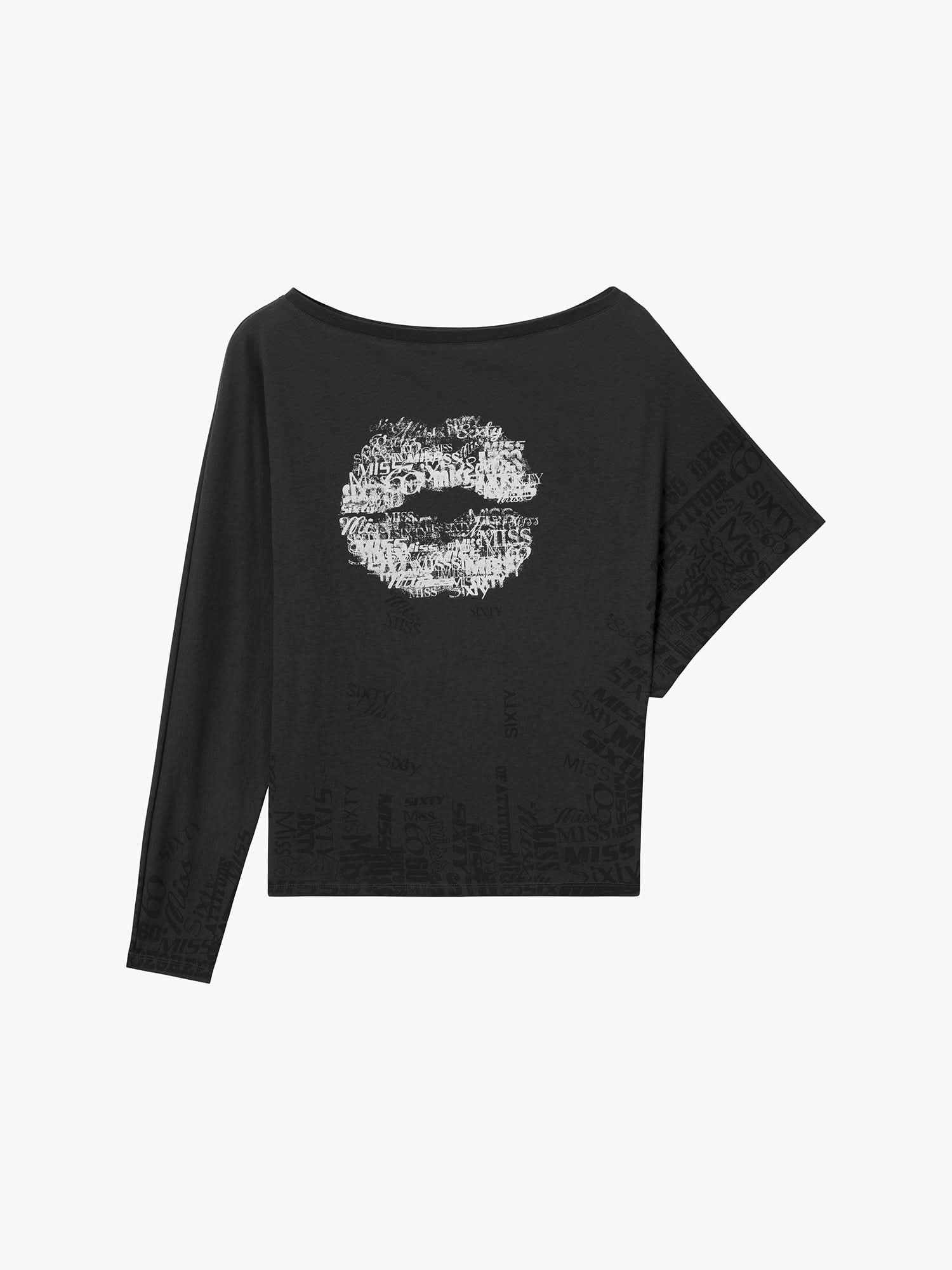 Asymmetric Sleeve Lip-Print T-Shirt - Image 5