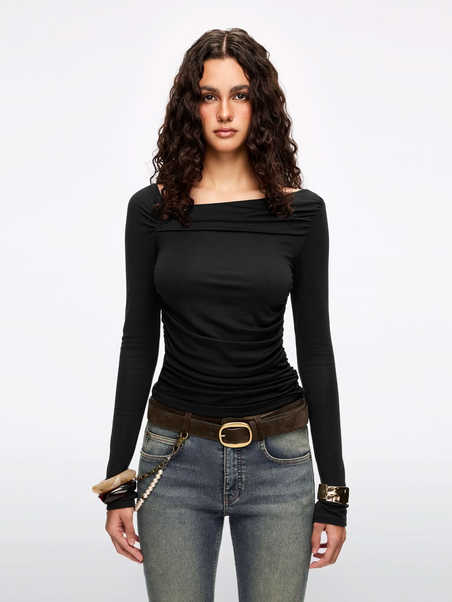 Asymmetrical Pleated T-Shirt - Image 6