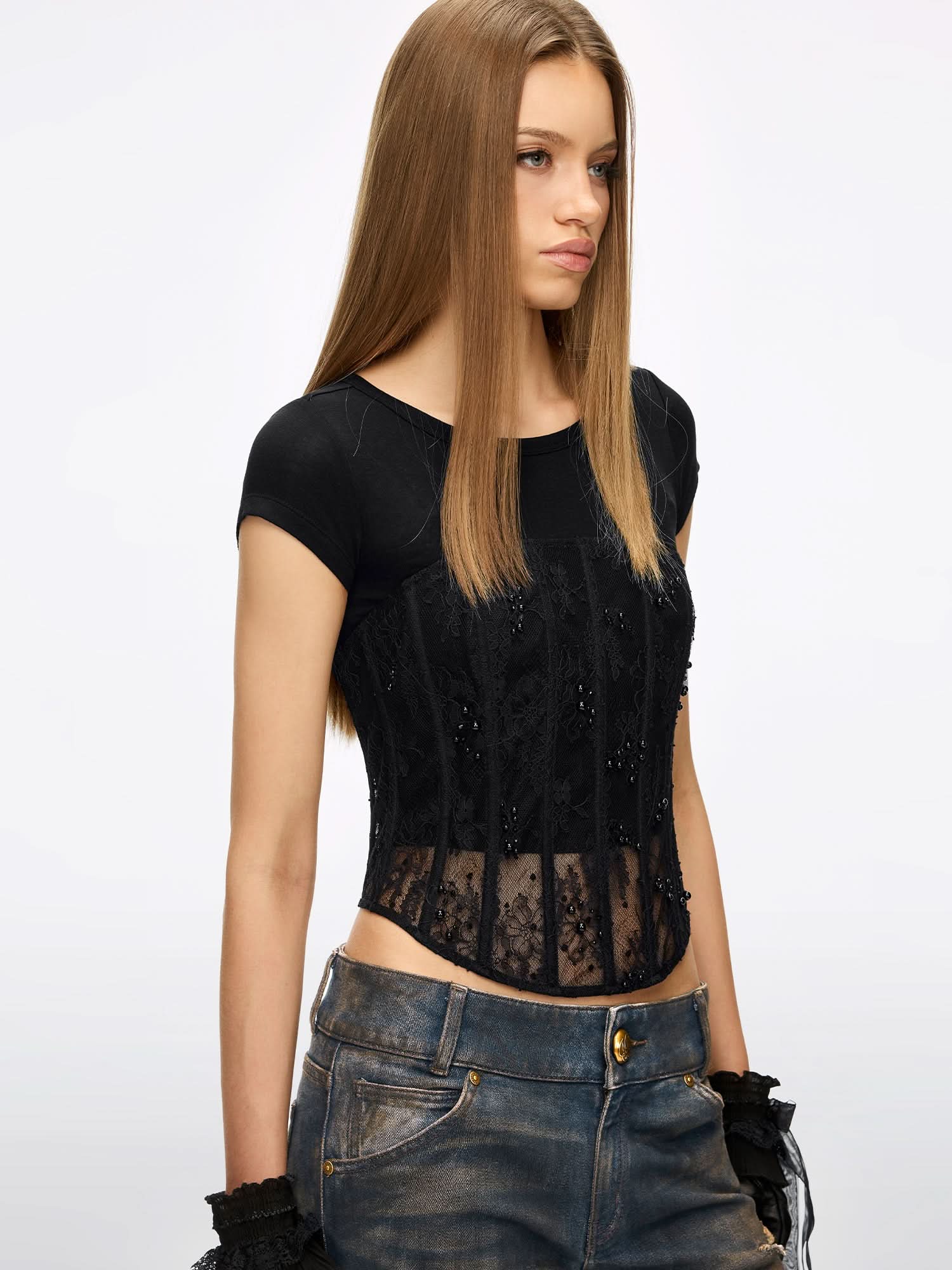 Beaded Lace Layered Shirt - Image 4