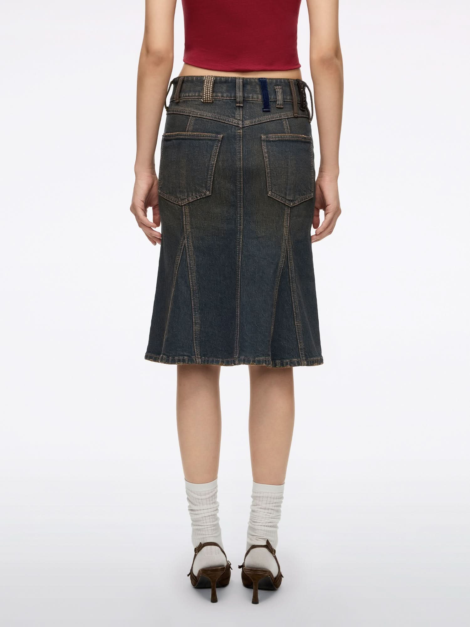 Belt Loop Mermaid Denim Skirt - Image 3