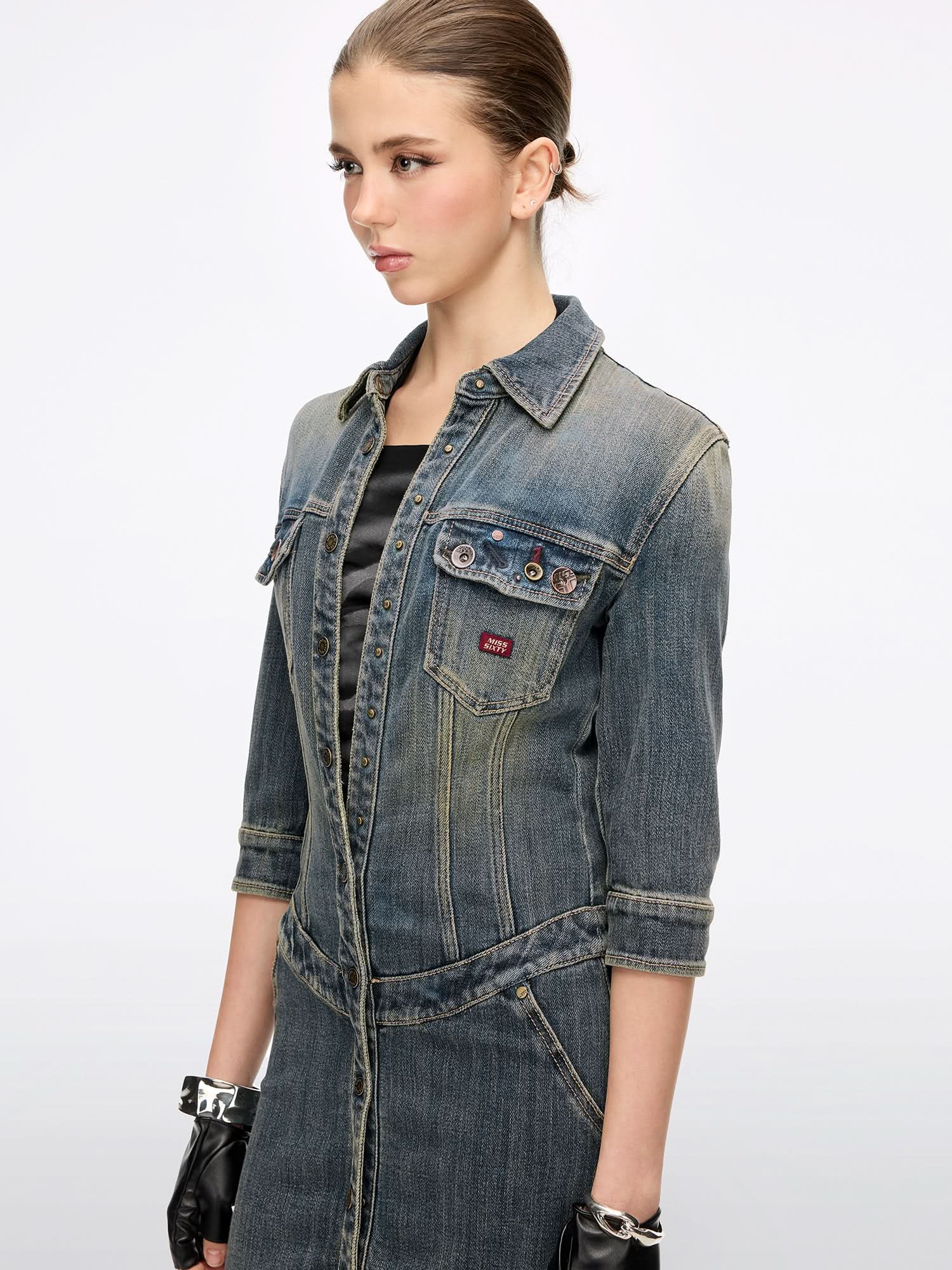 Button-Front Denim Dress - Image 3
