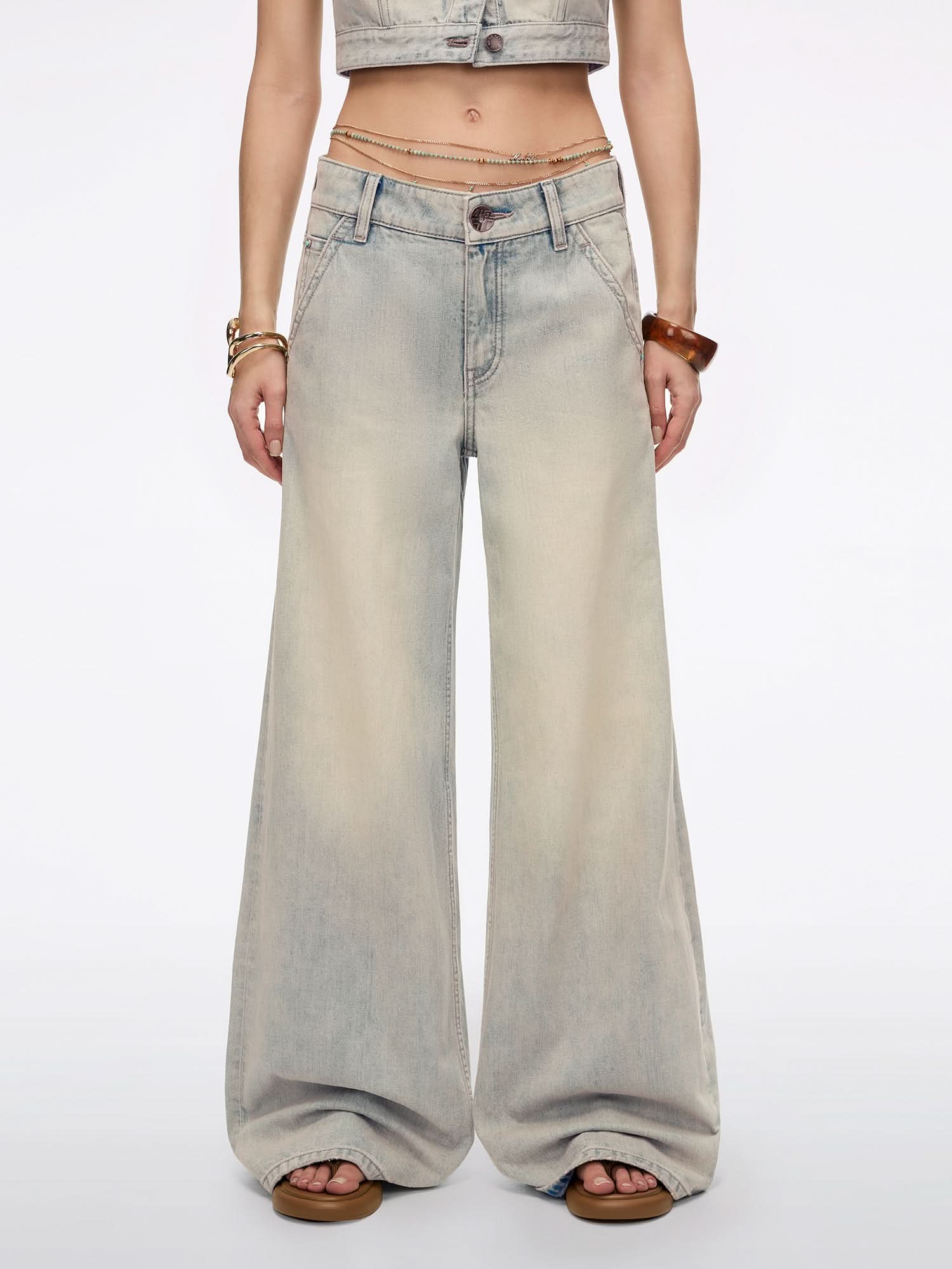 Chain-Detail Flare Jeans