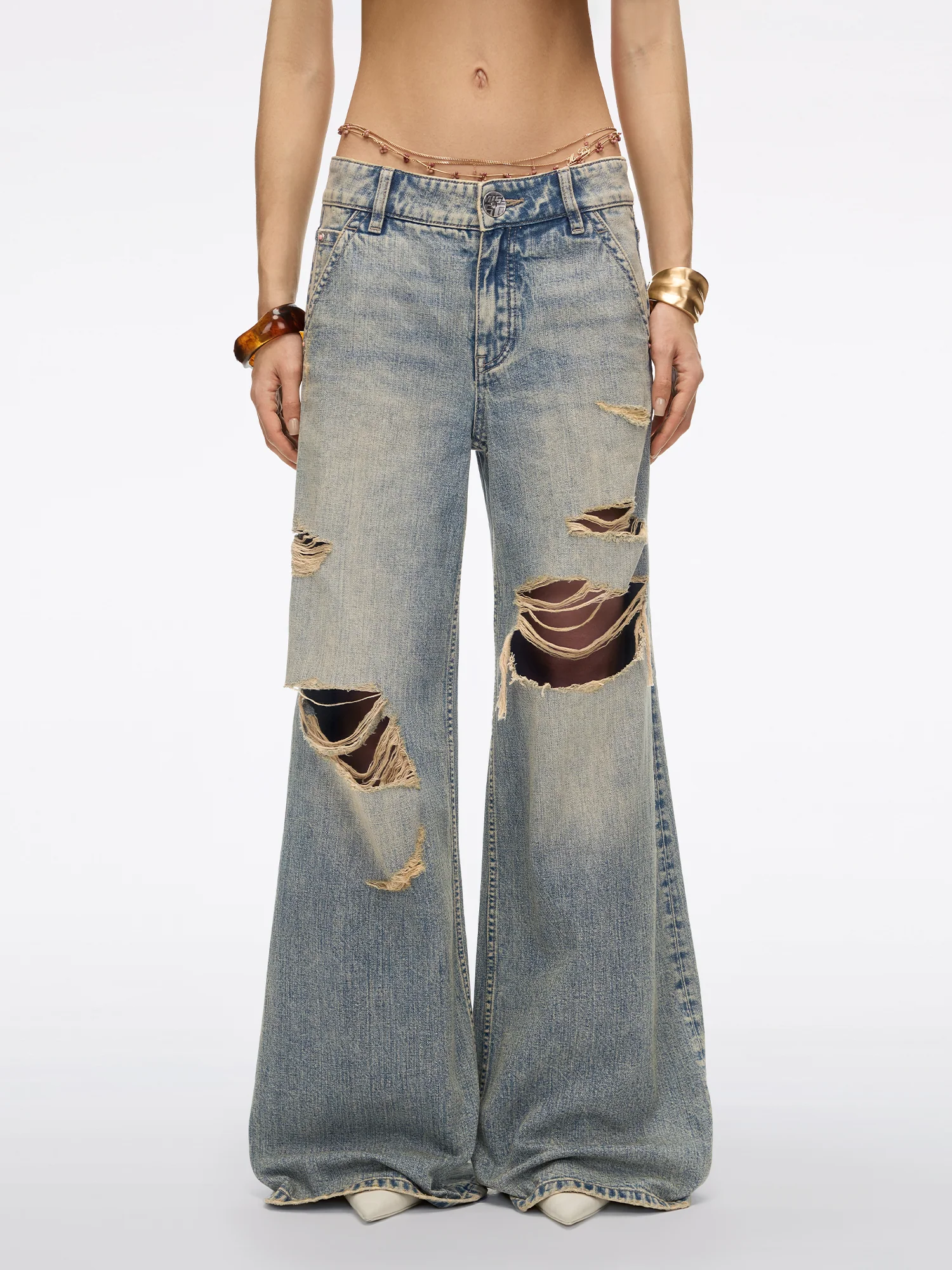 Chain-Detail Flare Jeans