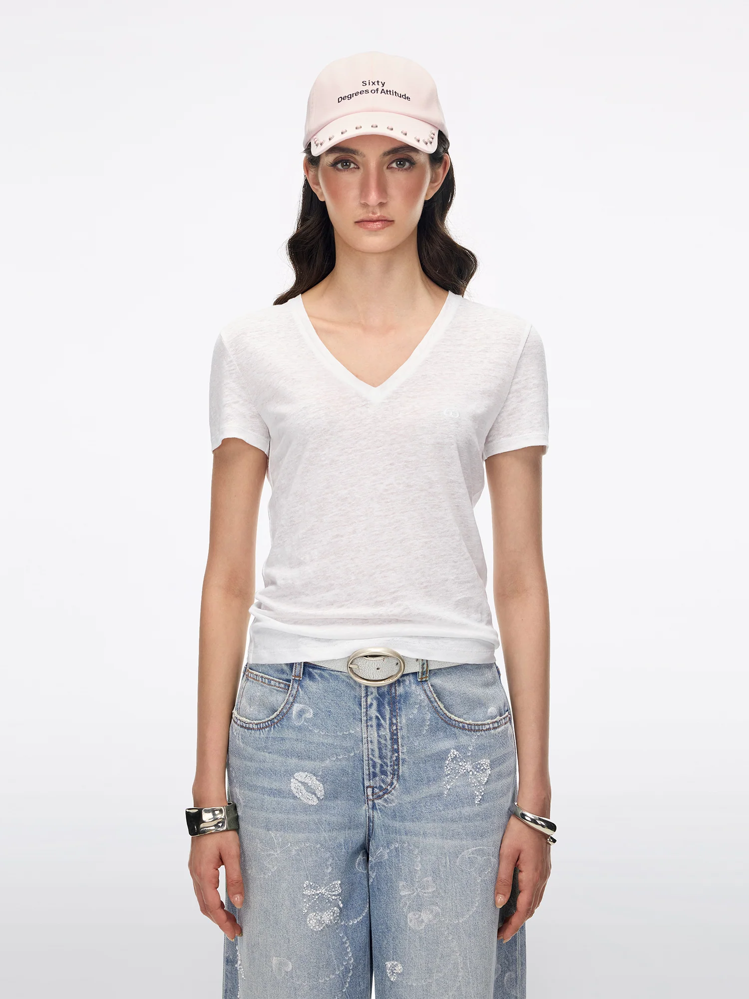 Cut-Out Feather-Wing Linen T-Shirt
