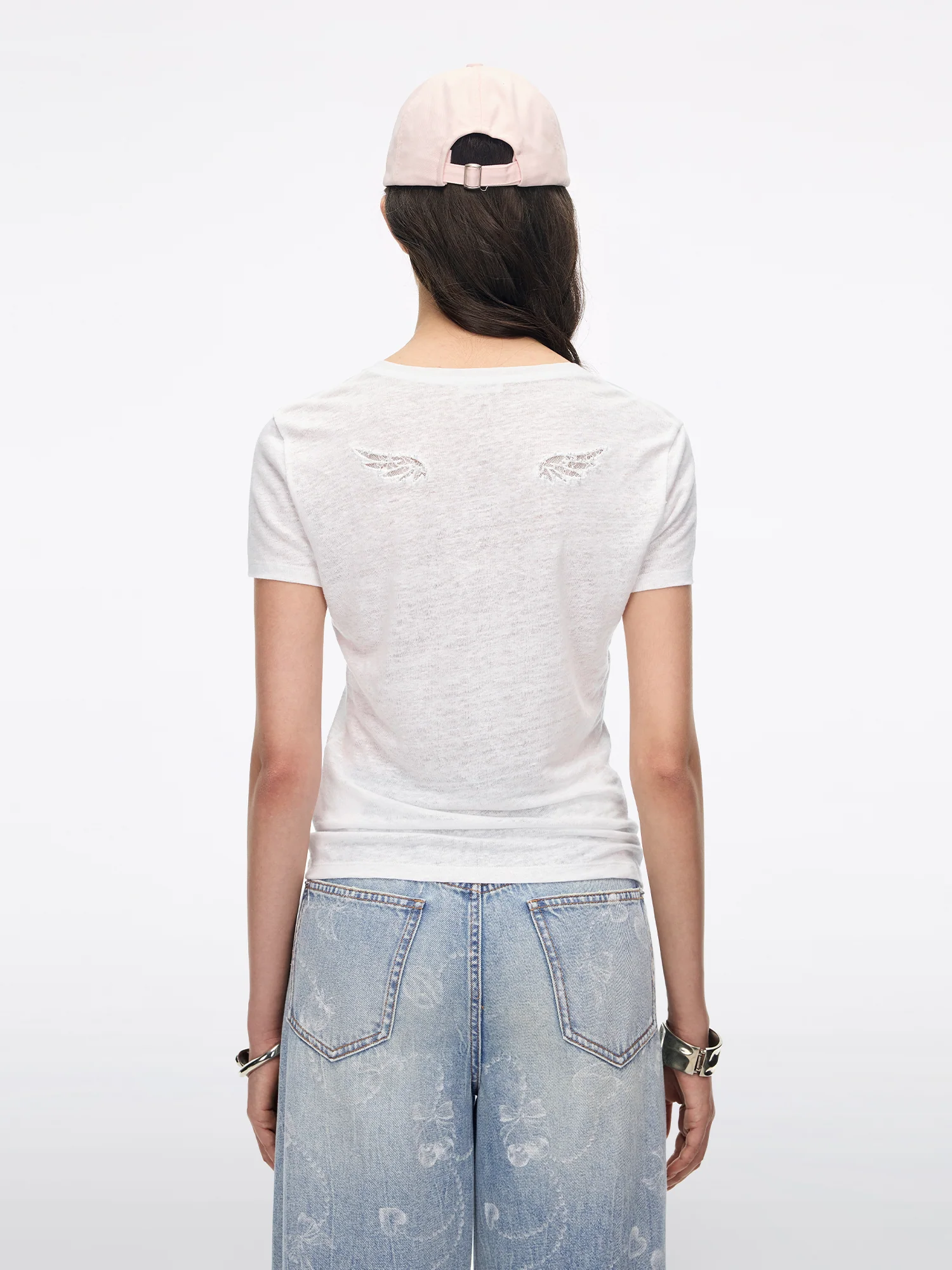 Cut-Out Feather-Wing Linen T-Shirt - Image 2