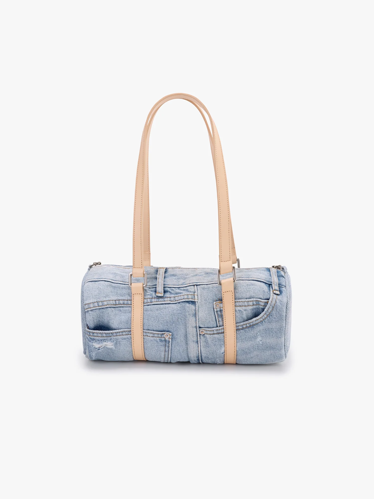 Denim Barrel Bag with Mini Pouch - Image 5
