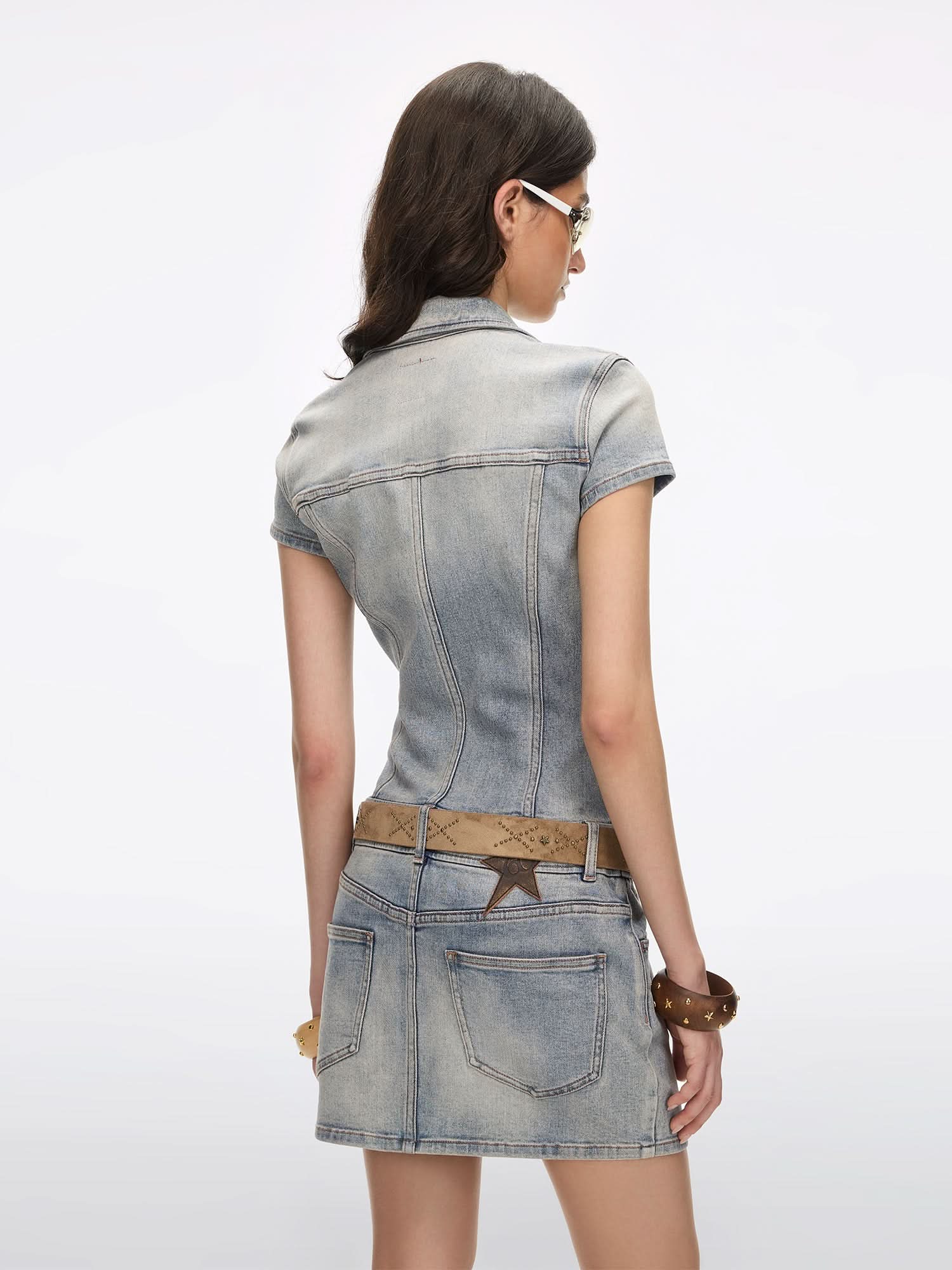 Denim Dress With Belt - Image 2