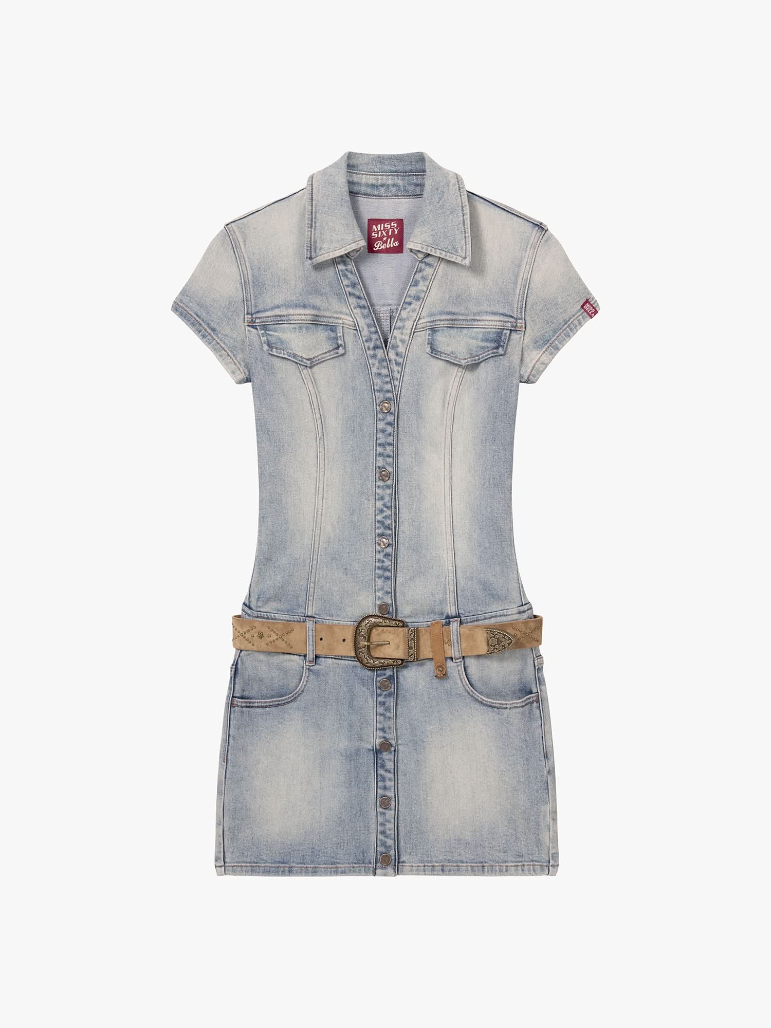 Denim Dress With Belt - Image 5