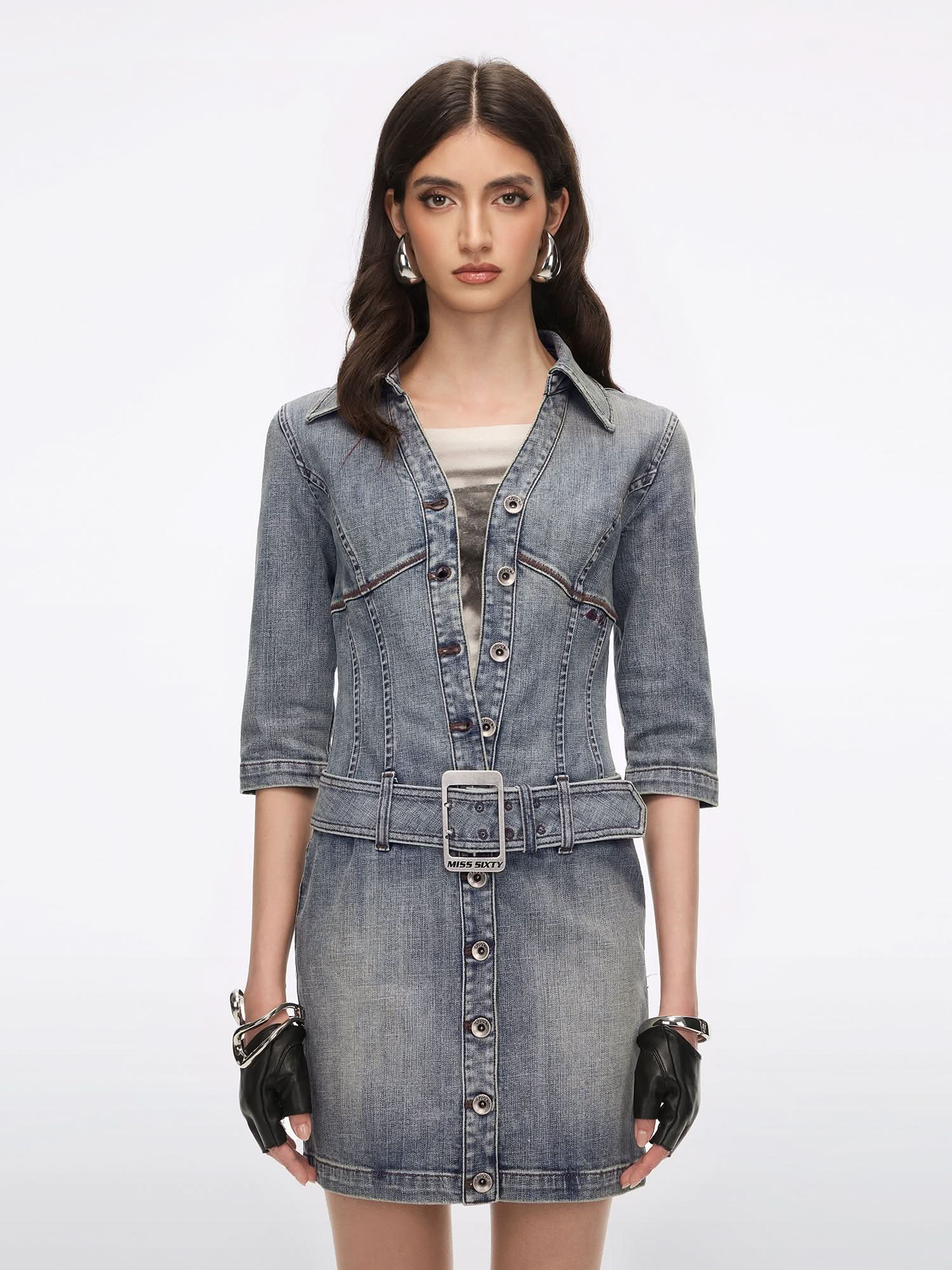 Denim Dress With Belt