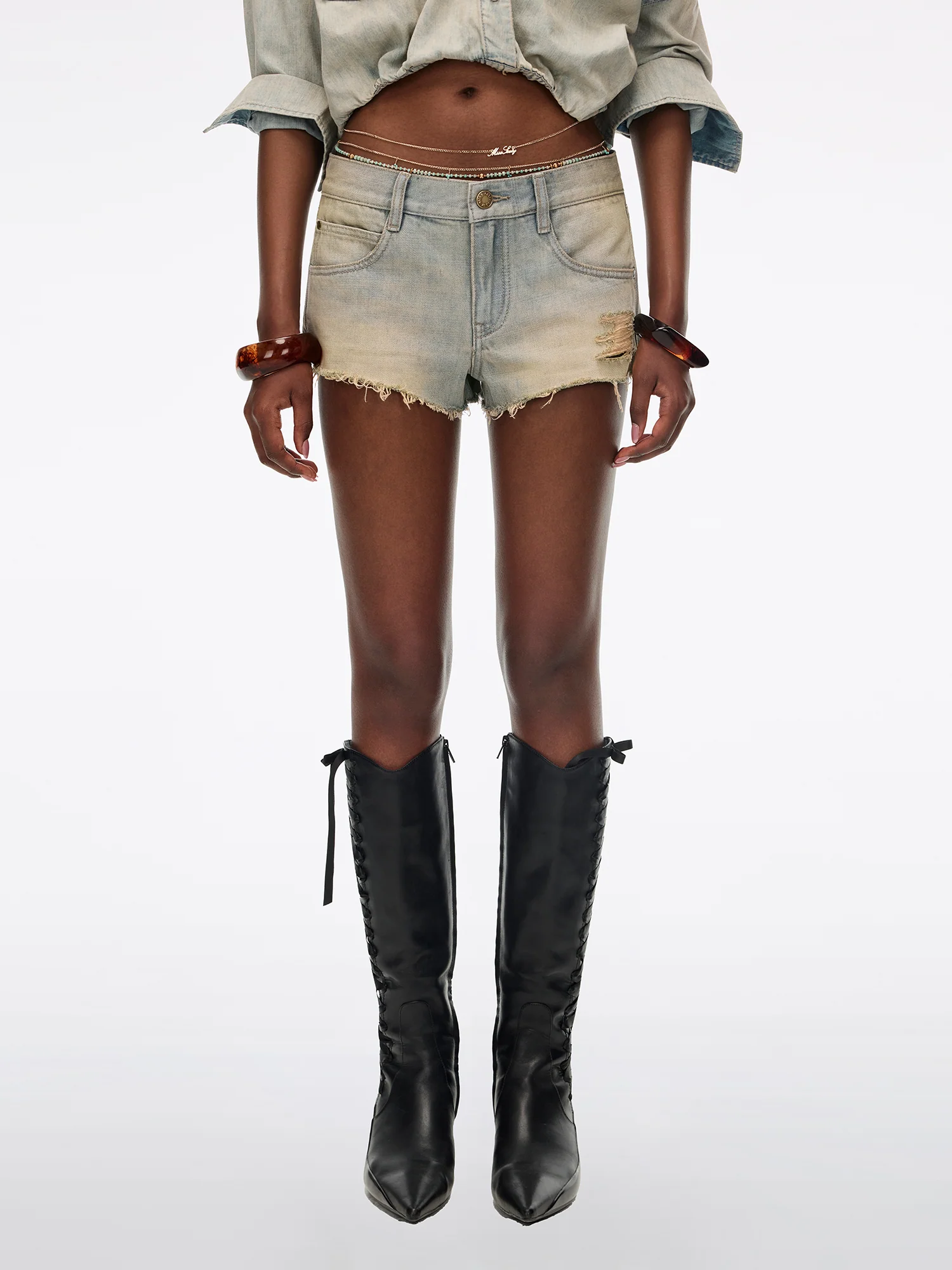 Denim Shorts with Waist Chain