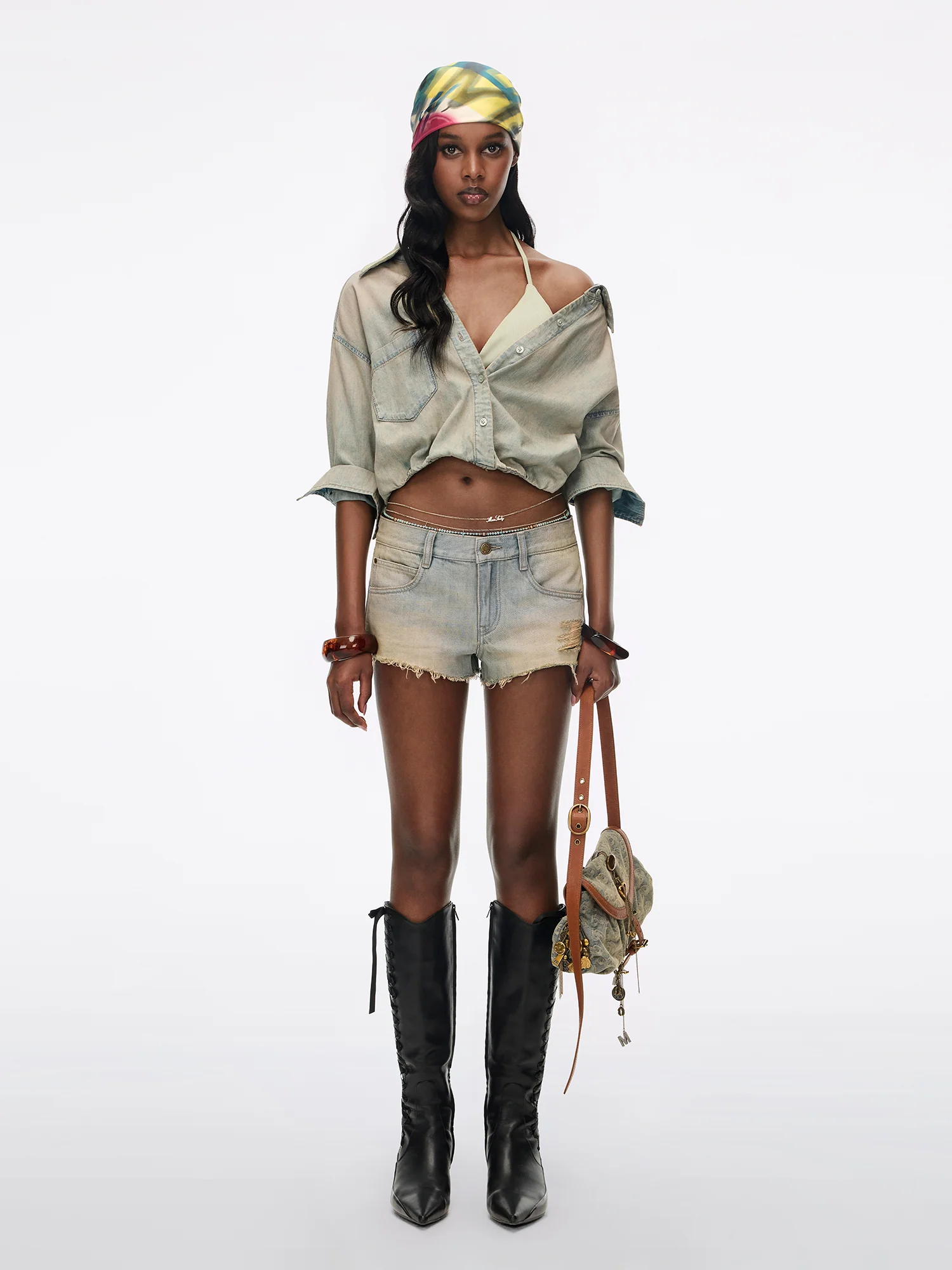 Denim Shorts with Waist Chain - Image 2