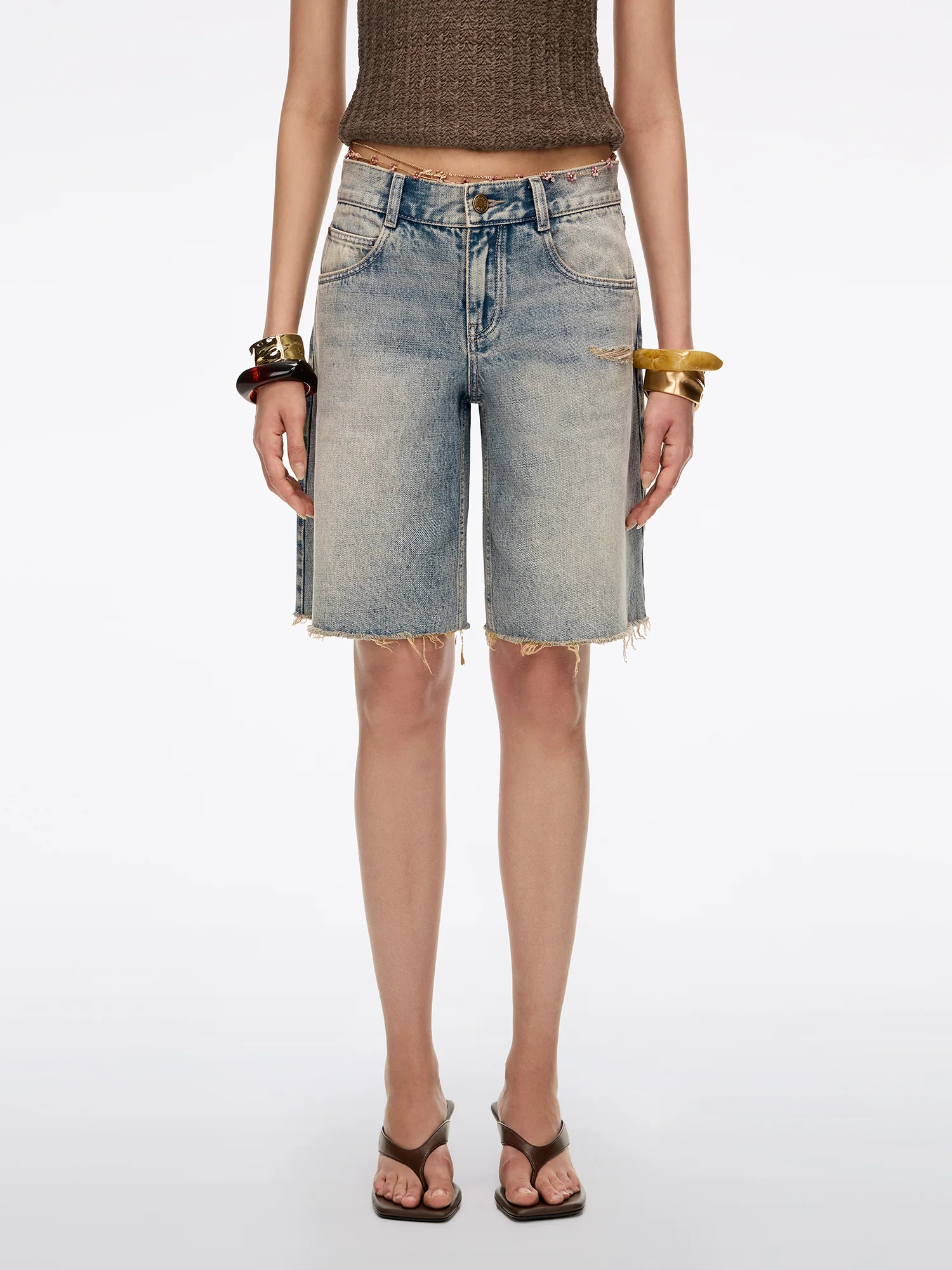 Denim Shorts with Waist Chain