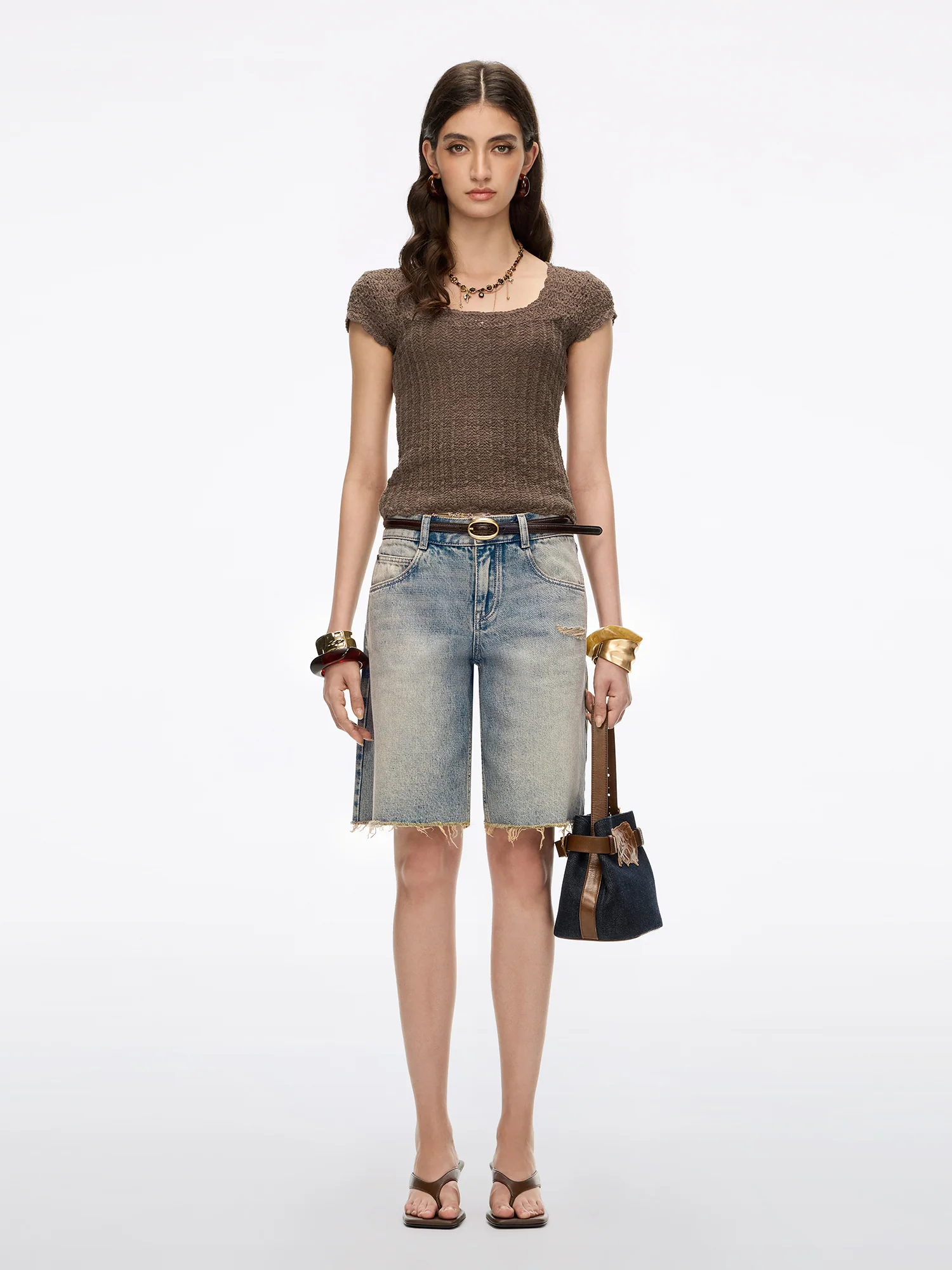 Denim Shorts with Waist Chain - Image 2