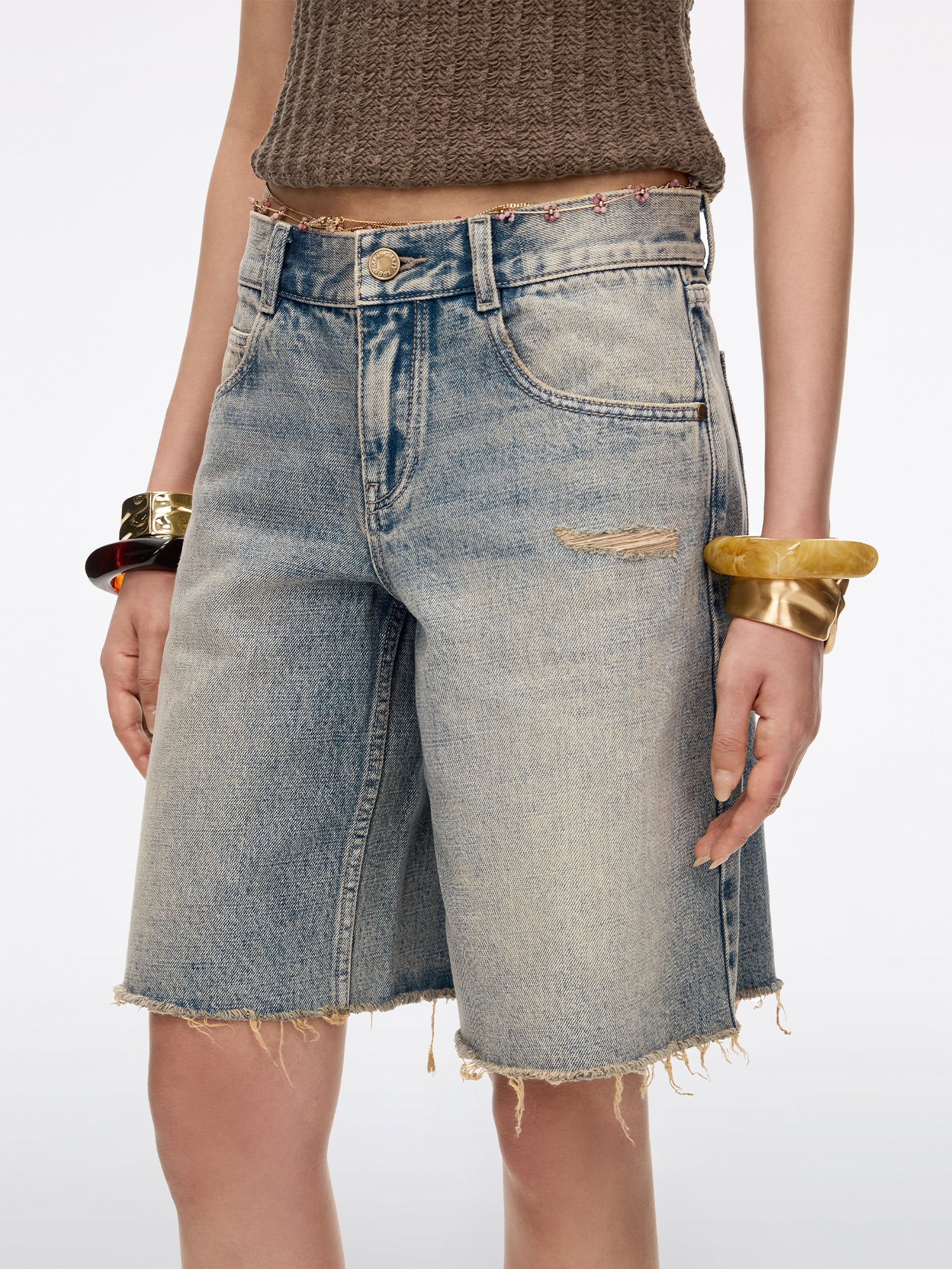 Denim Shorts with Waist Chain - Image 4