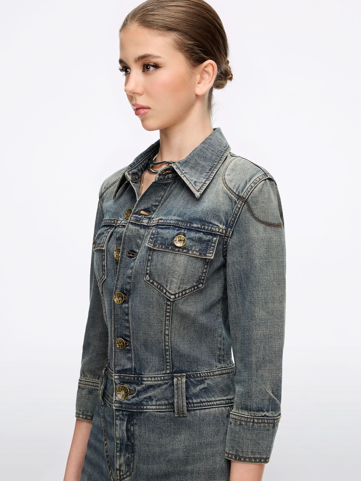 Distressed Denim Dress - Image 3
