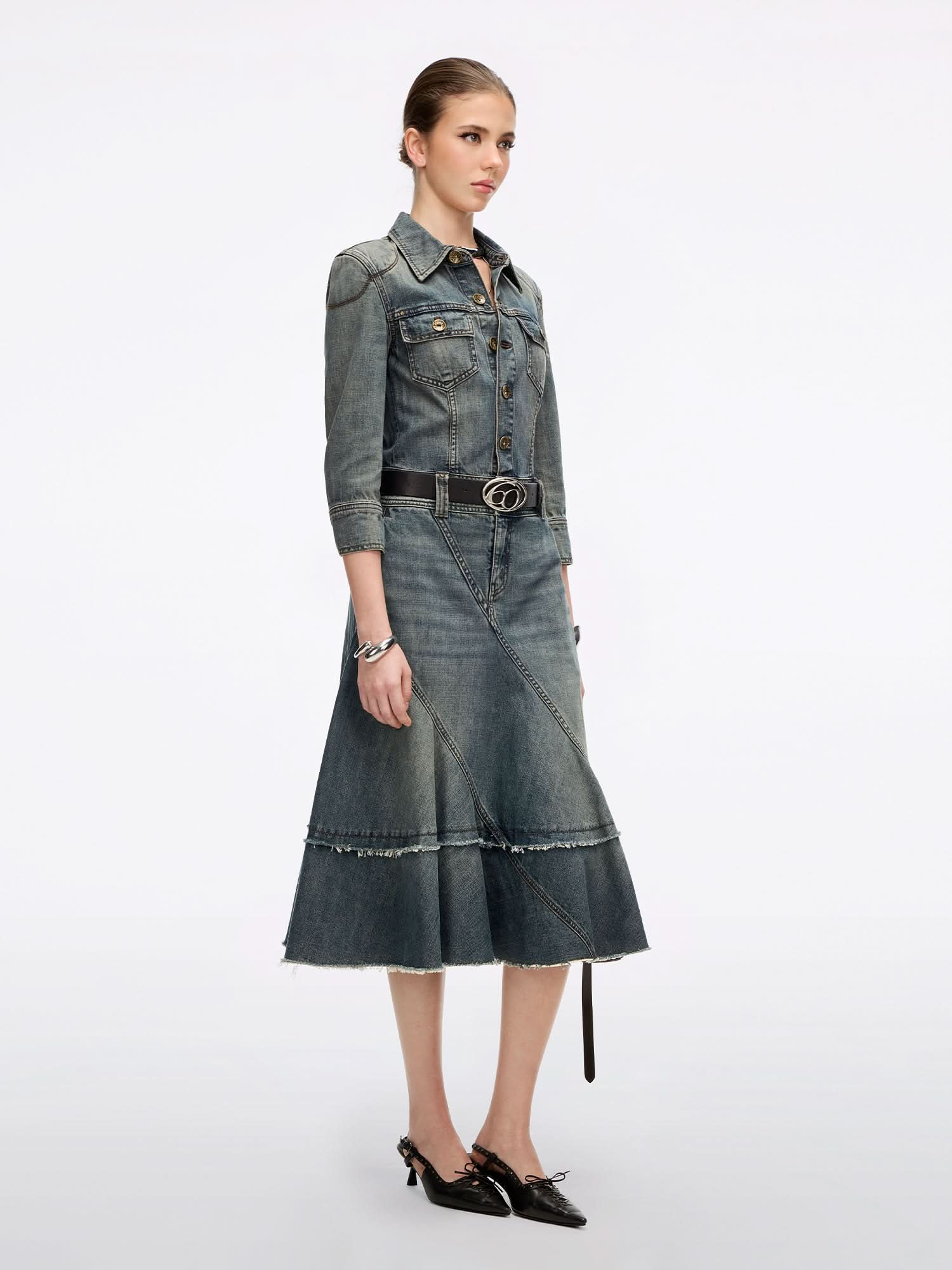 Distressed Denim Dress - Image 4