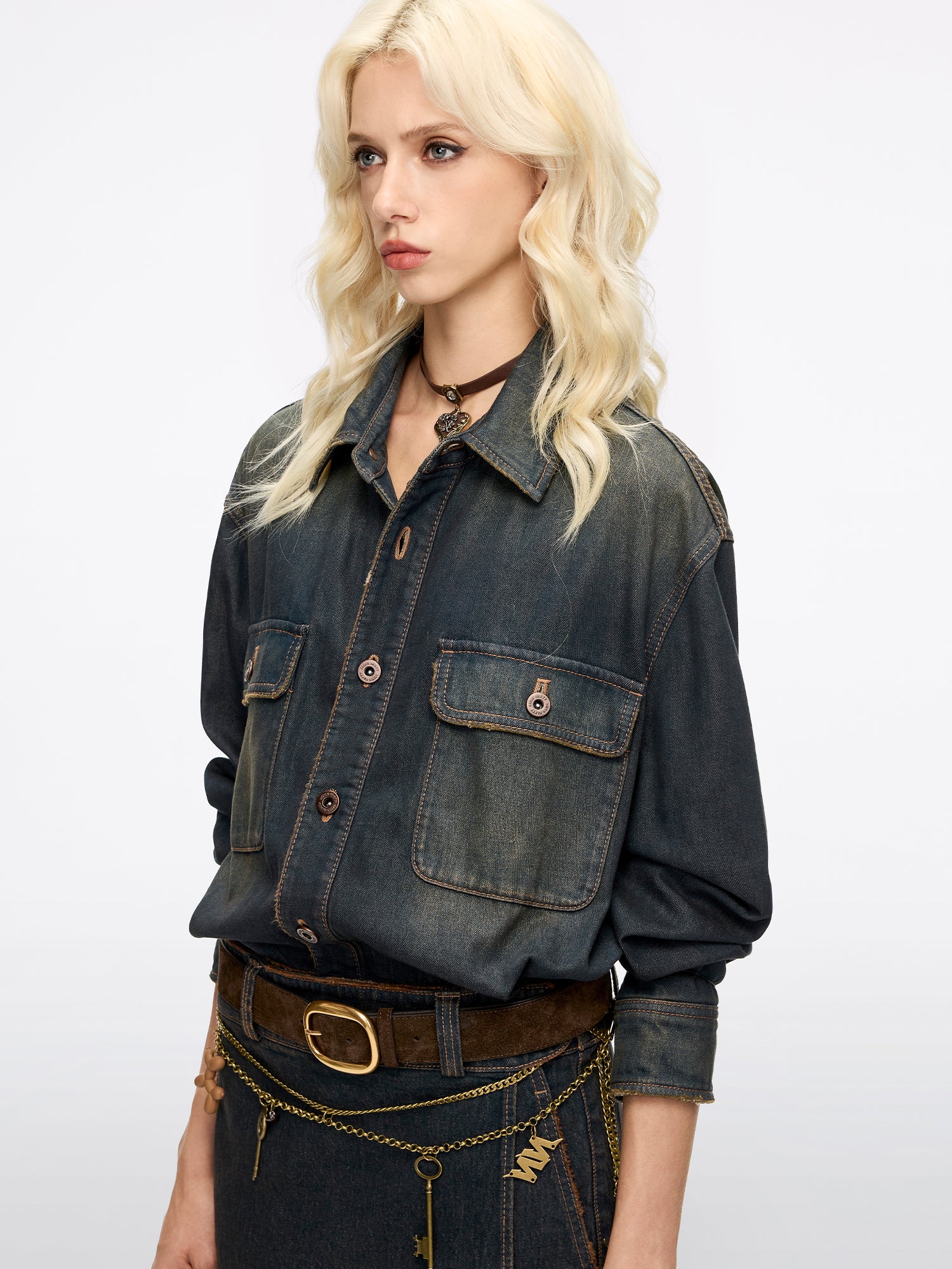 Distressed Denim Dress - Image 3
