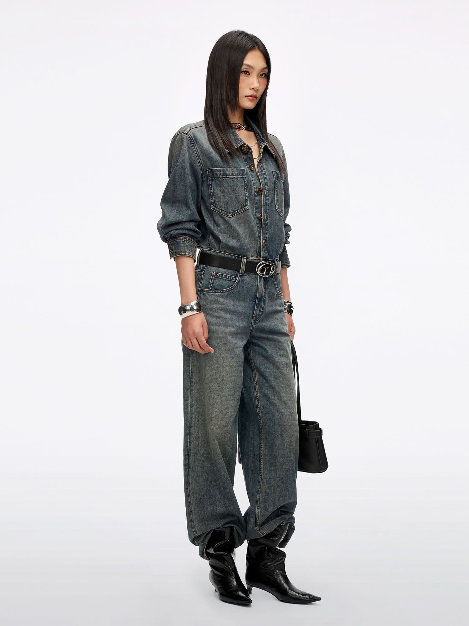 Distressed Denim Jumpsuit - Image 4