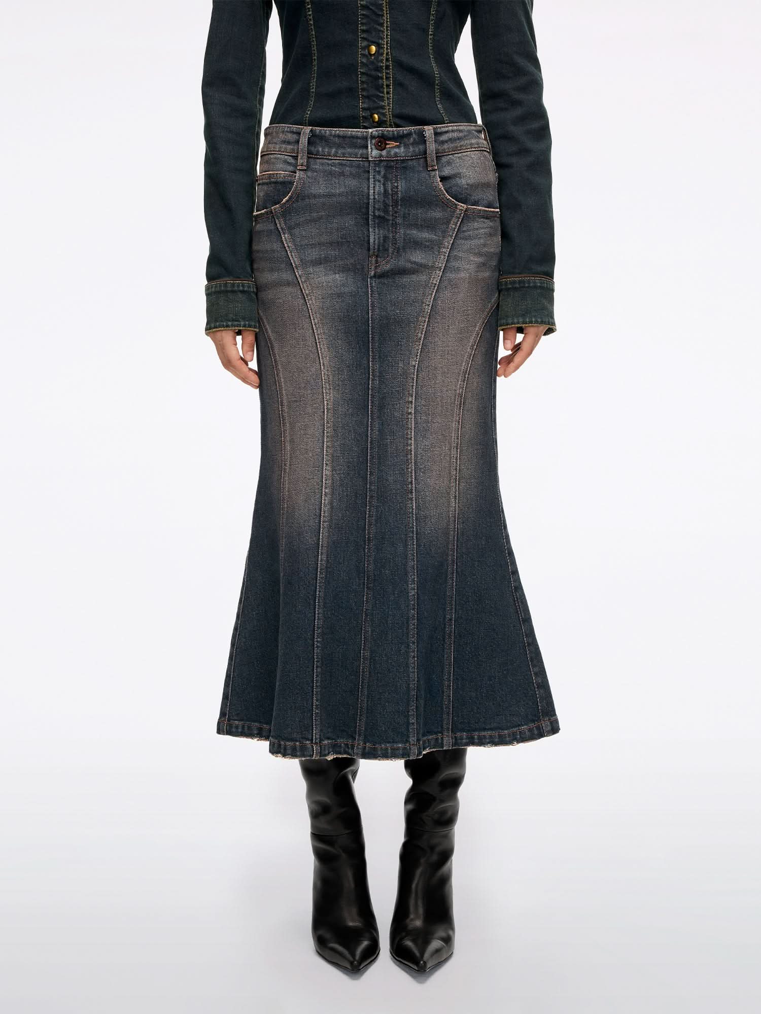 Distressed Mermaid Denim Skirt