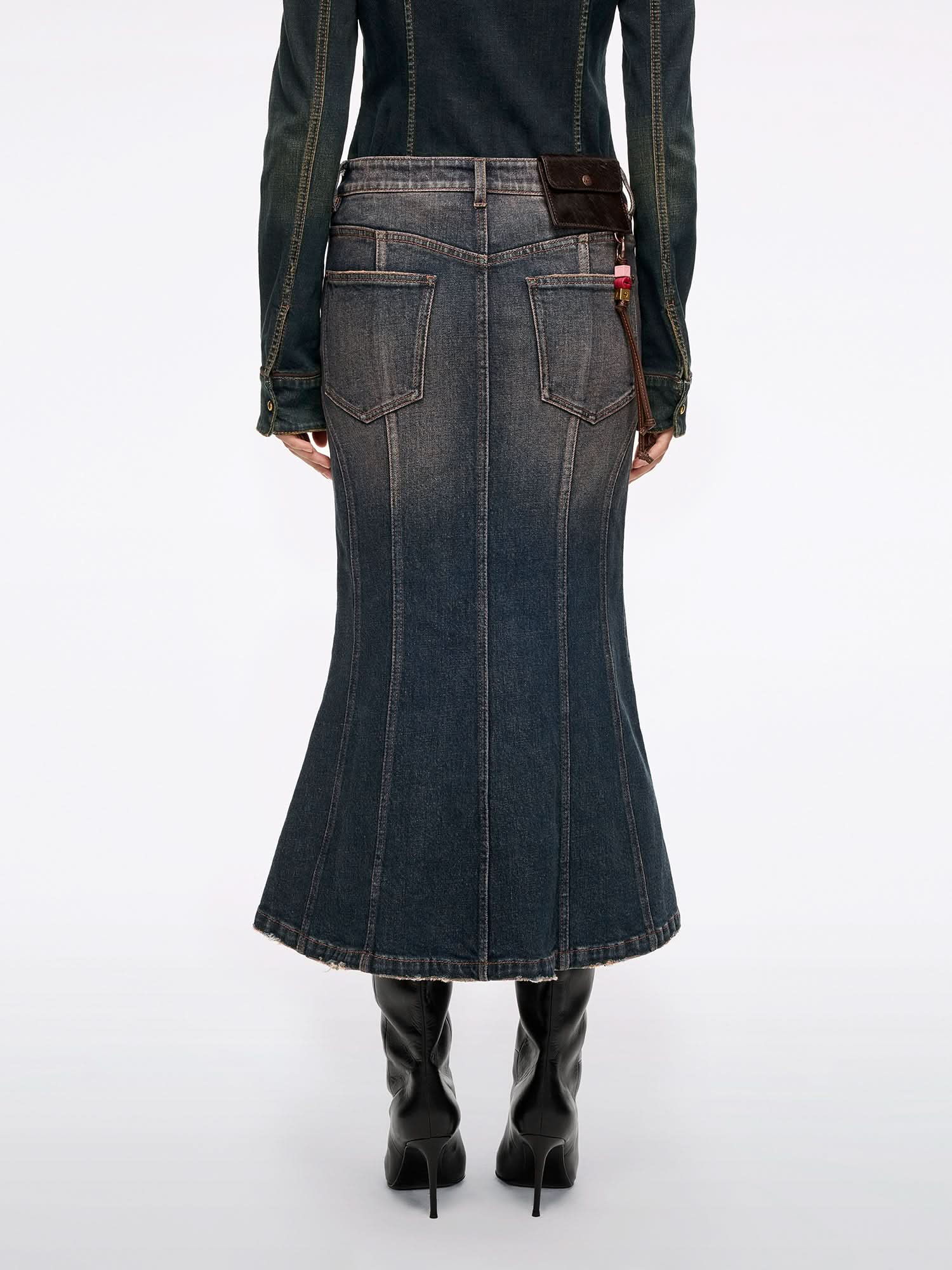 Distressed Mermaid Denim Skirt - Image 3