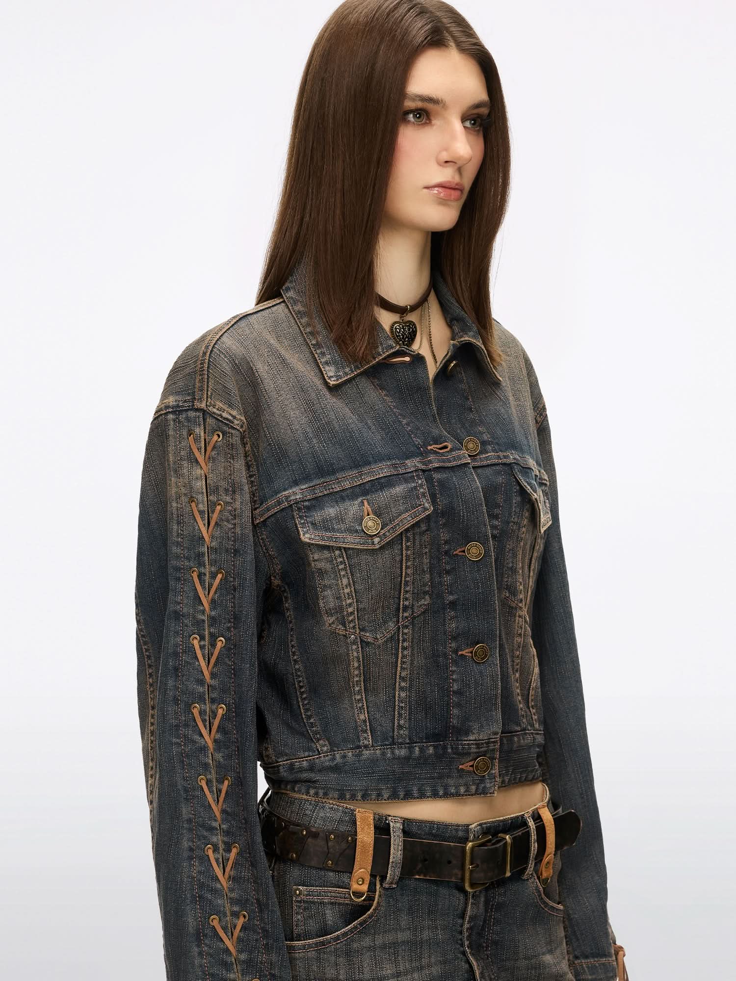 Distressed Tie-Front Denim Jacket - Image 3