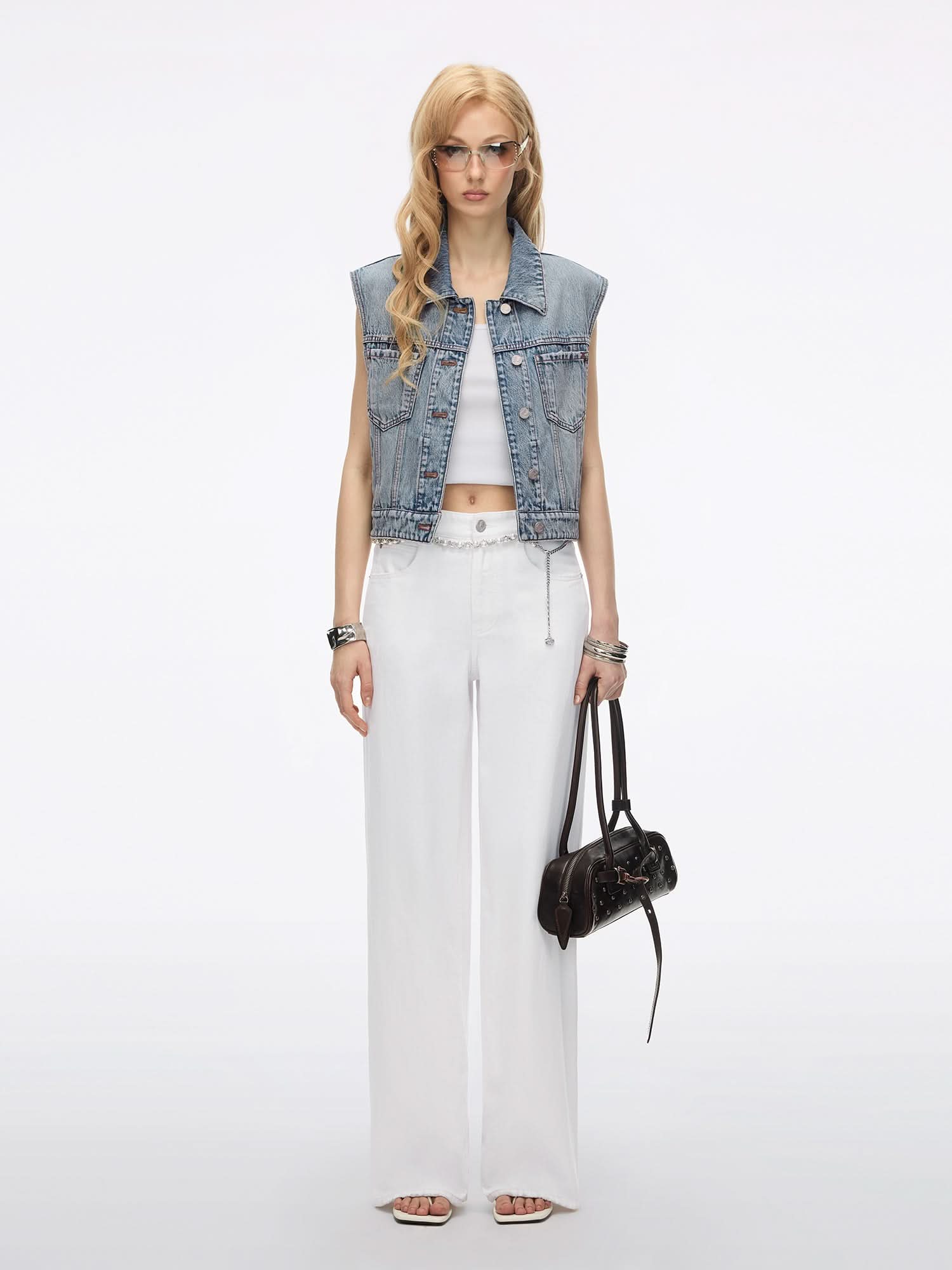 Distressed Wing-Detail Denim Vest - Image 4