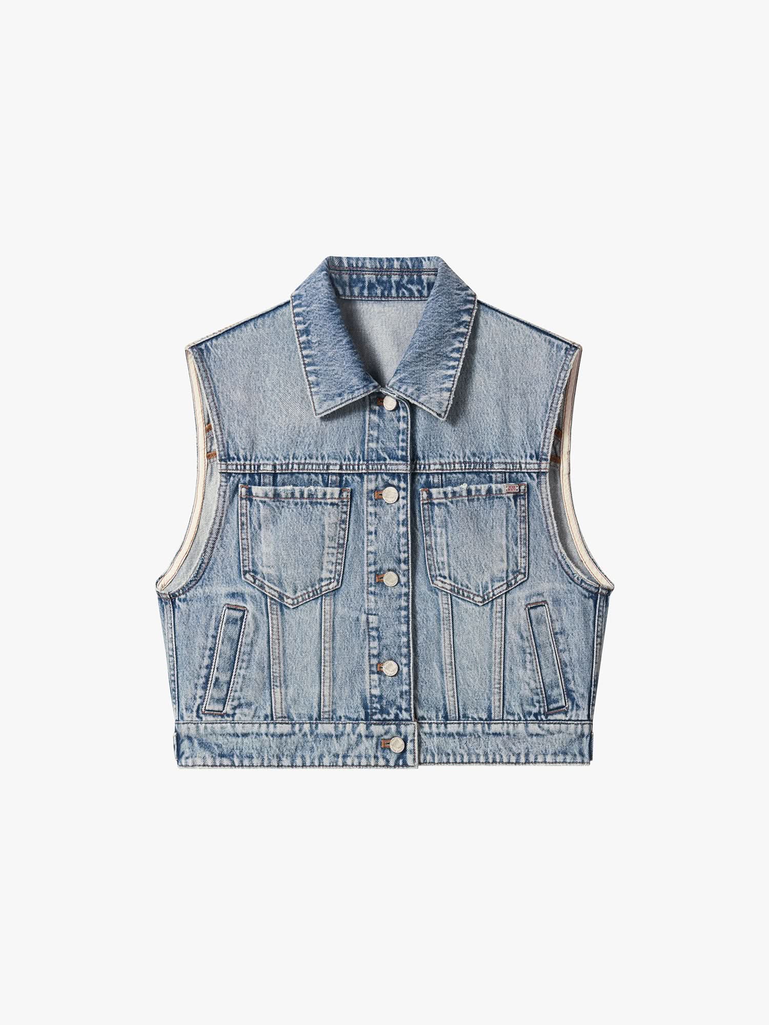 Distressed Wing-Detail Denim Vest - Image 5