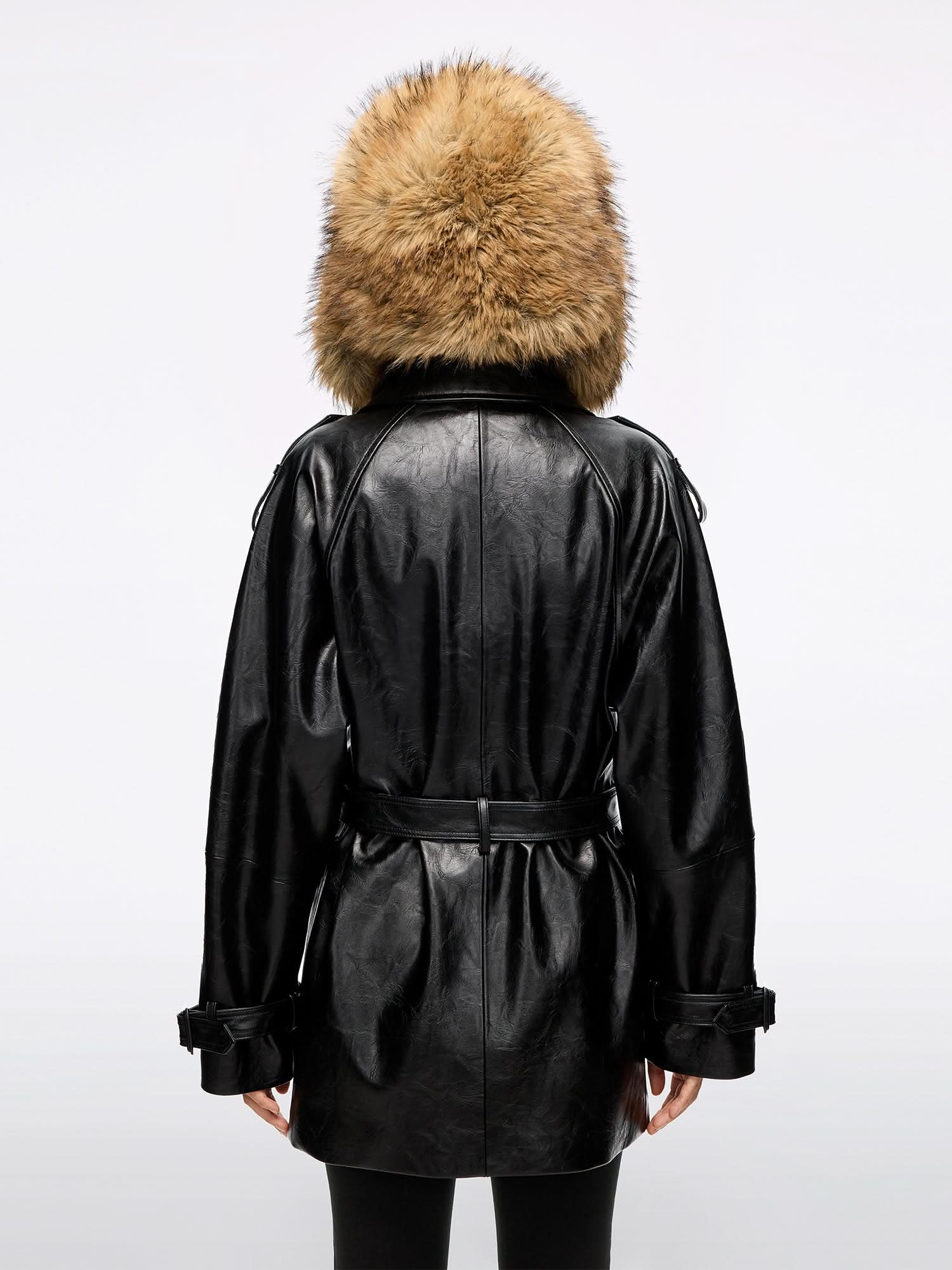 Faux Leather Jacket With Belt - Image 3