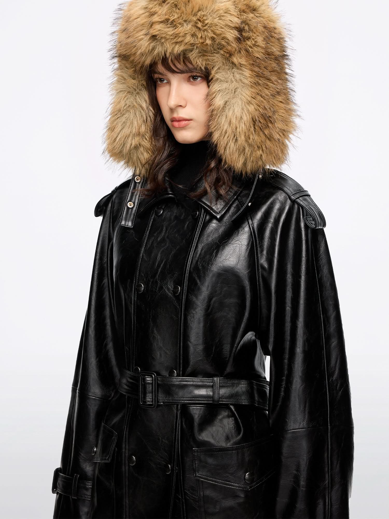 Faux Leather Jacket With Belt - Image 4