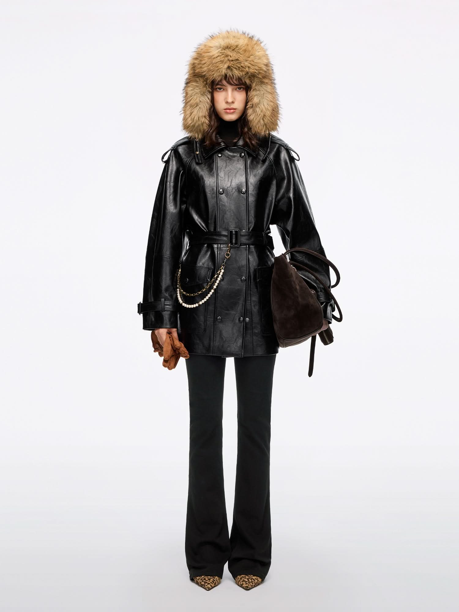 Faux Leather Jacket With Belt - Image 5