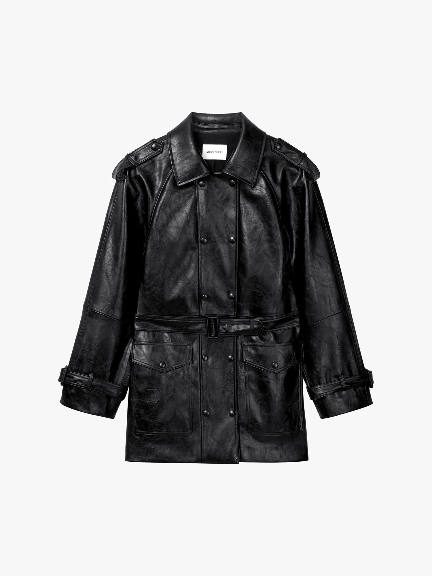 Faux Leather Jacket With Belt - Image 6