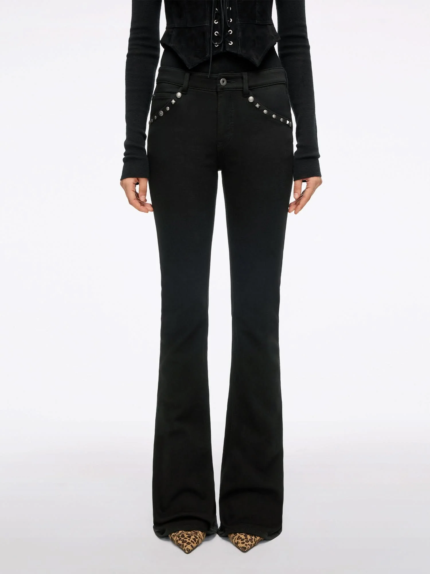 Flared Jeans with Stud Detailing - Image 2