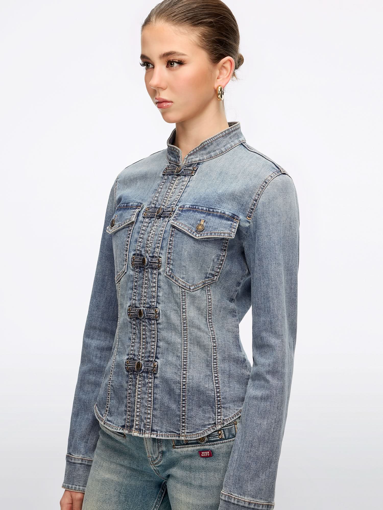 Frog-Button Denim Shirt - Image 3
