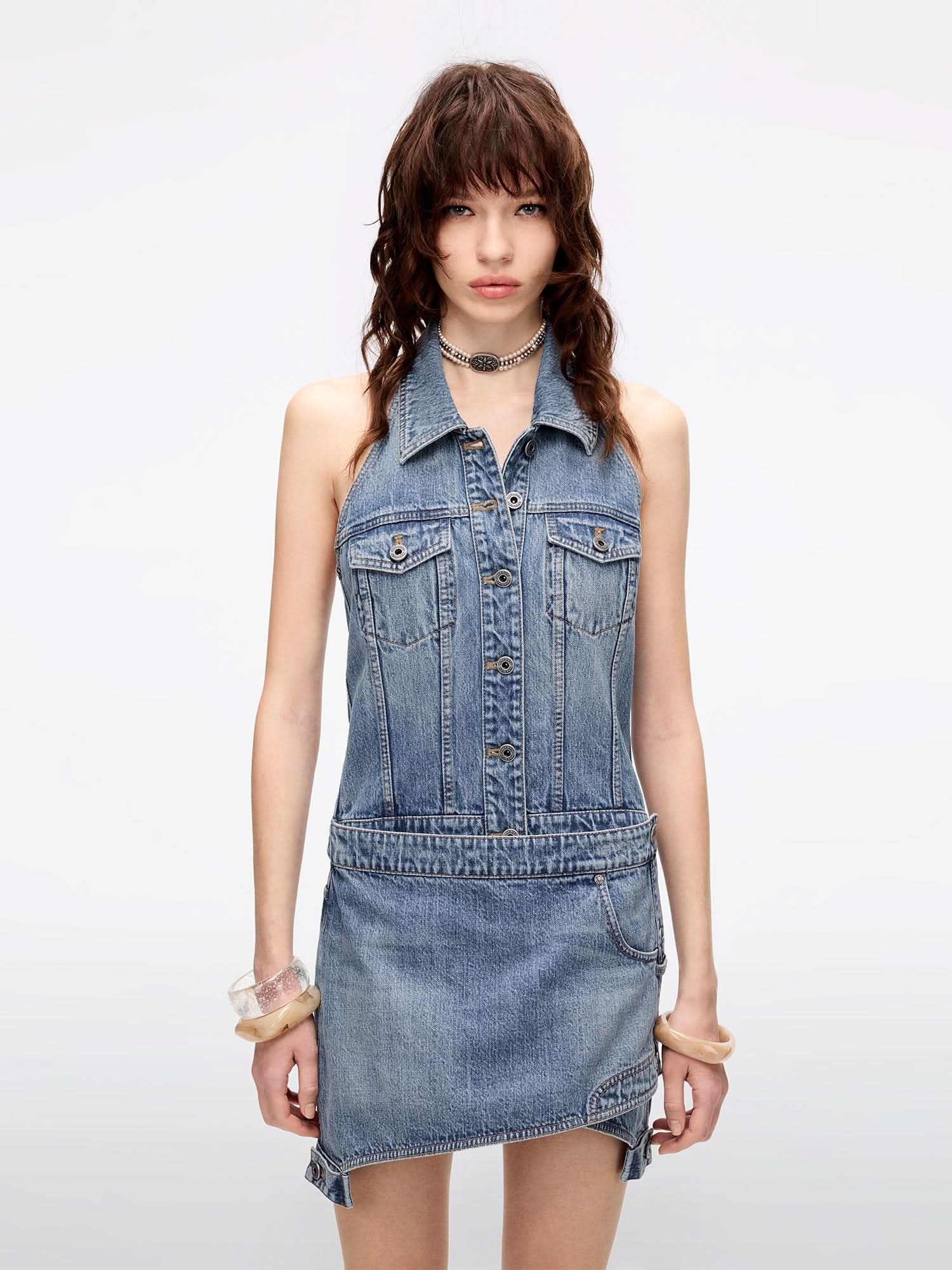 Halter Neck Denim Dress - Image 2