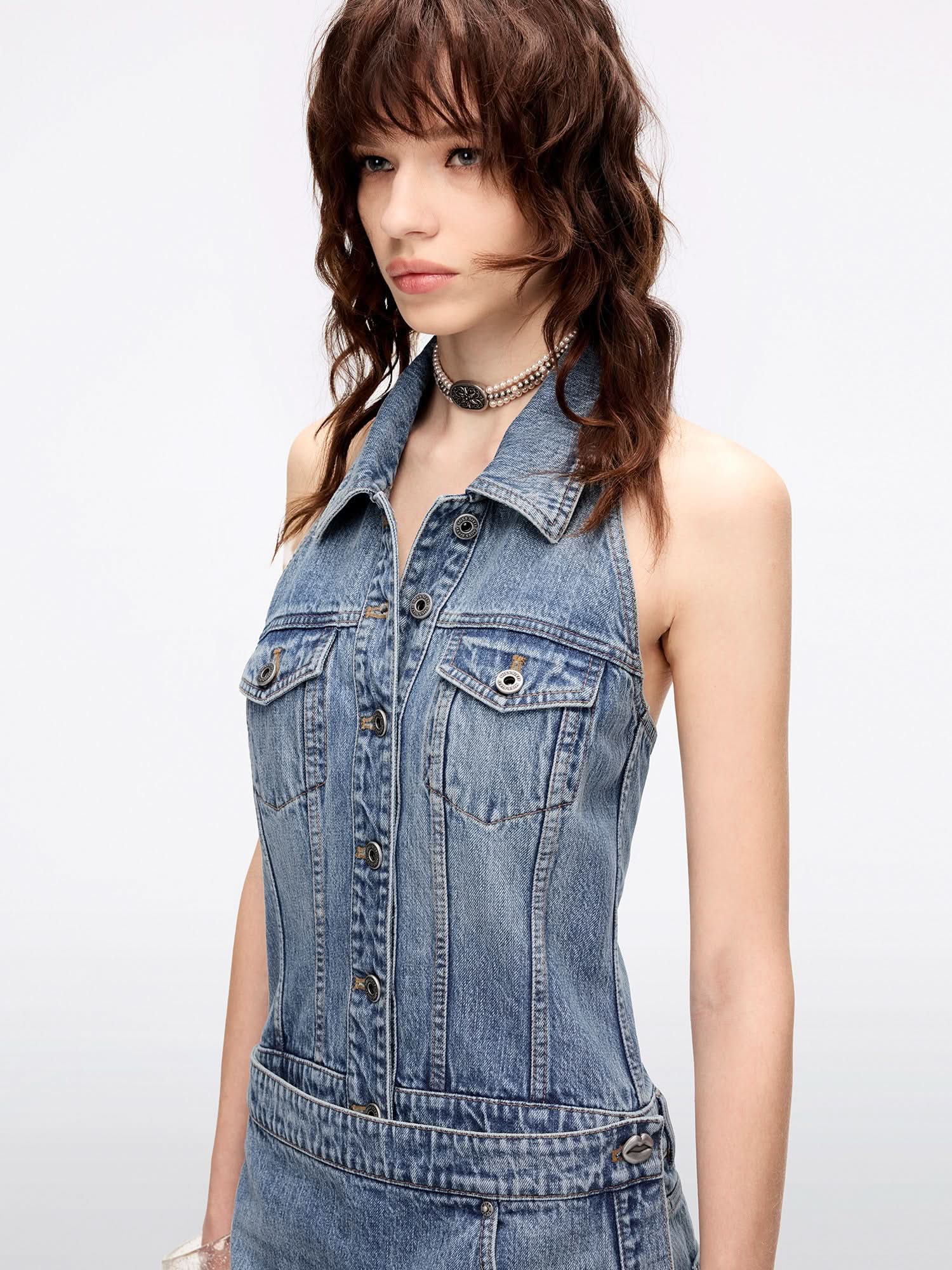 Halter Neck Denim Dress - Image 4