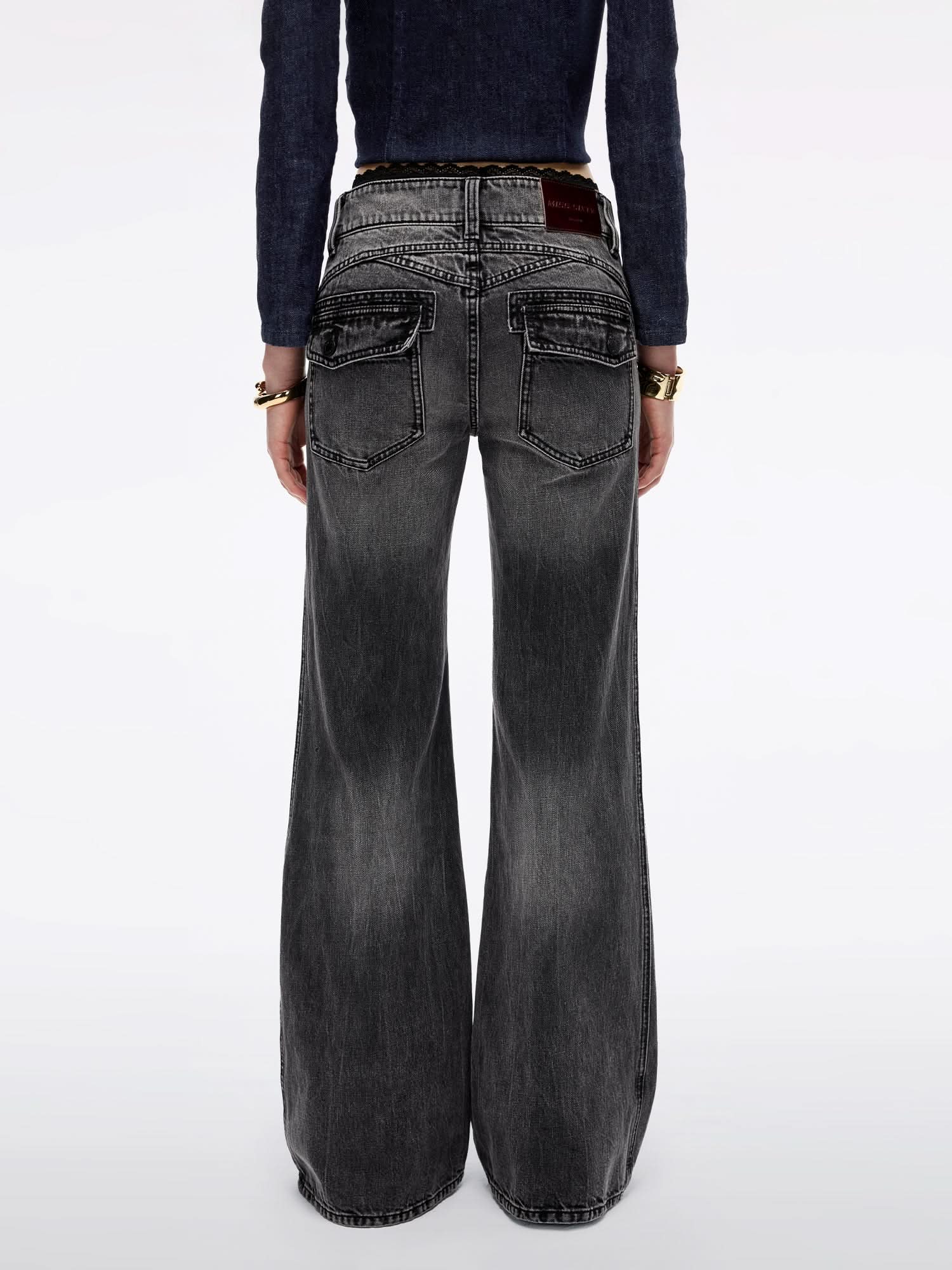 Lace-Panel Flared Denim Jeans - Image 3