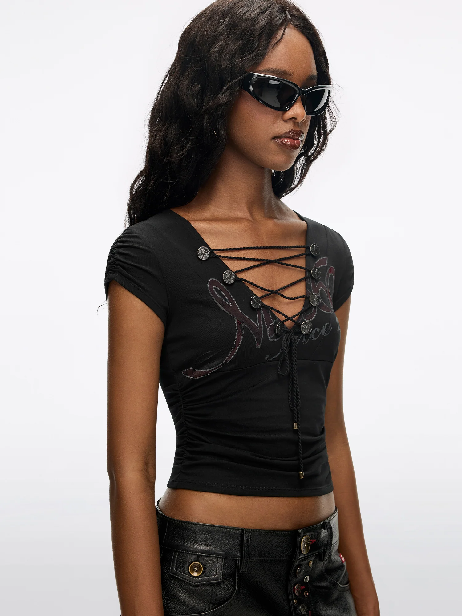 Lace-up Printed T-shirt - Image 8