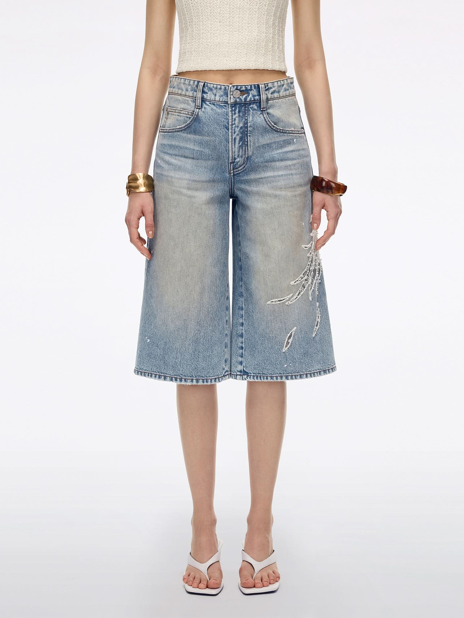 Lace Wing Straight-Cut Jeans