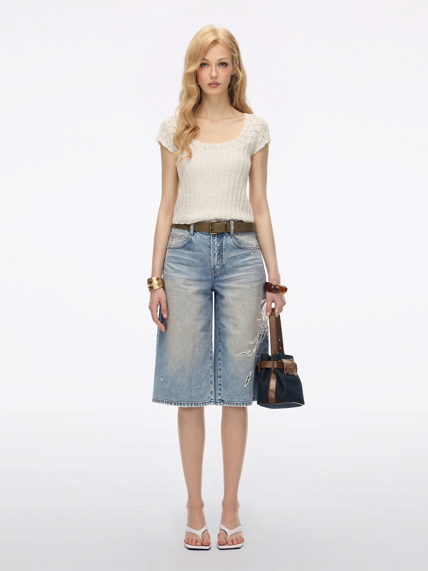 Lace Wing Straight-Cut Jeans - Image 2