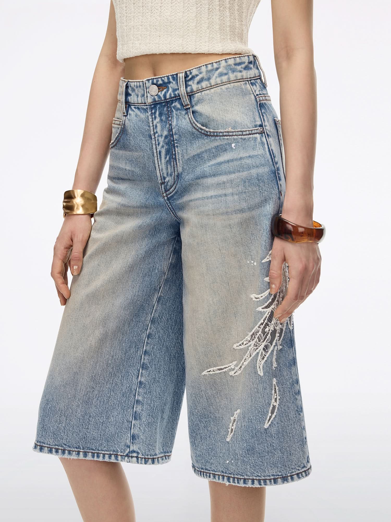 Lace Wing Straight-Cut Jeans - Image 4