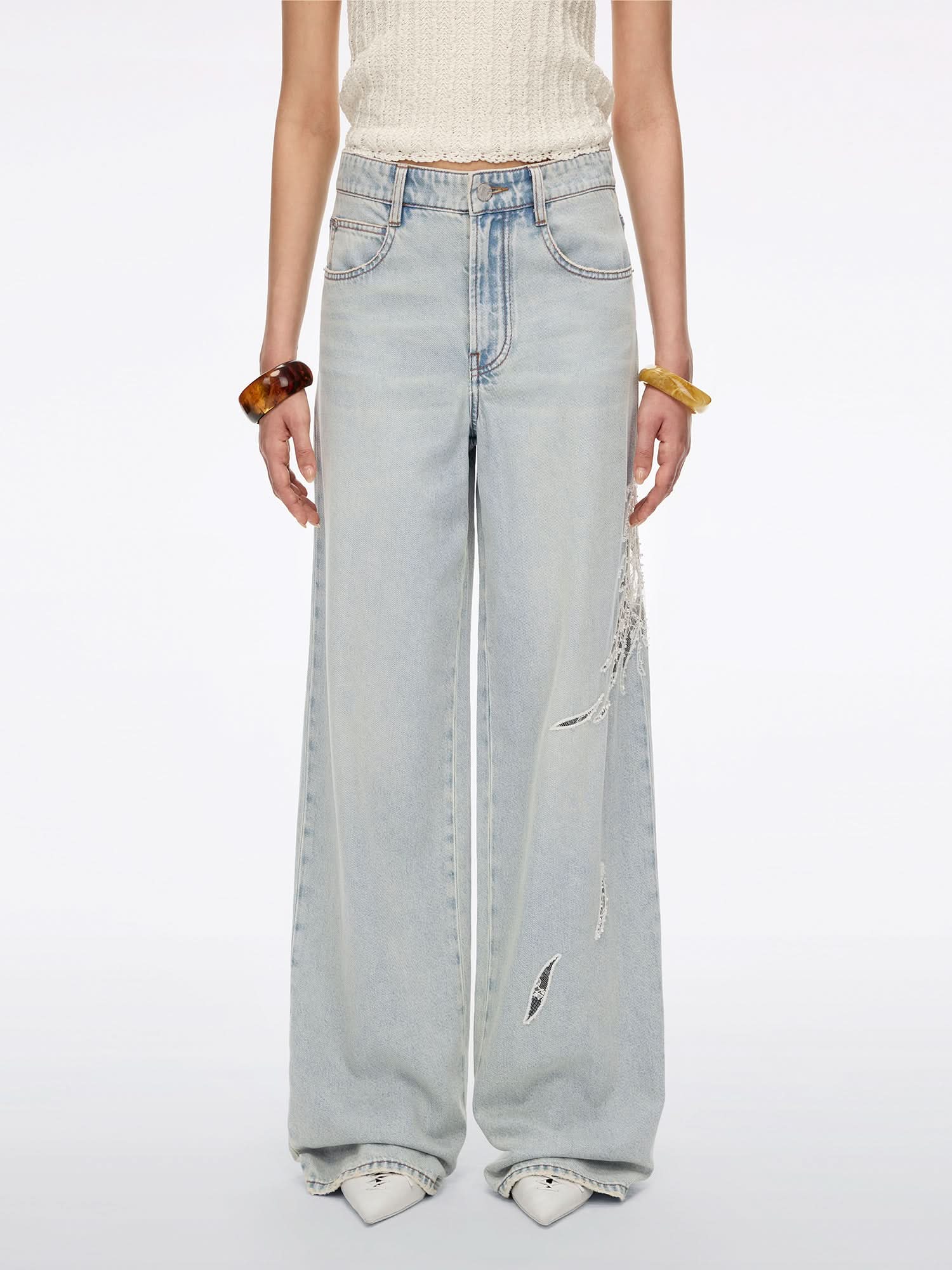Lace Wing Straight-Cut Jeans