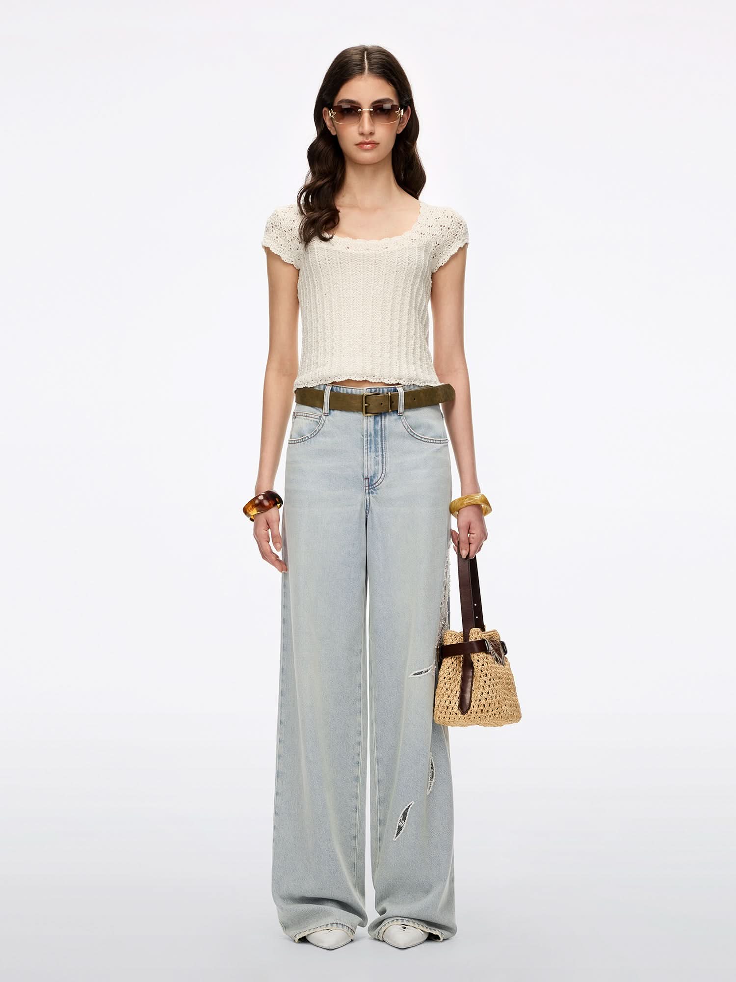 Lace Wing Straight-Cut Jeans - Image 2