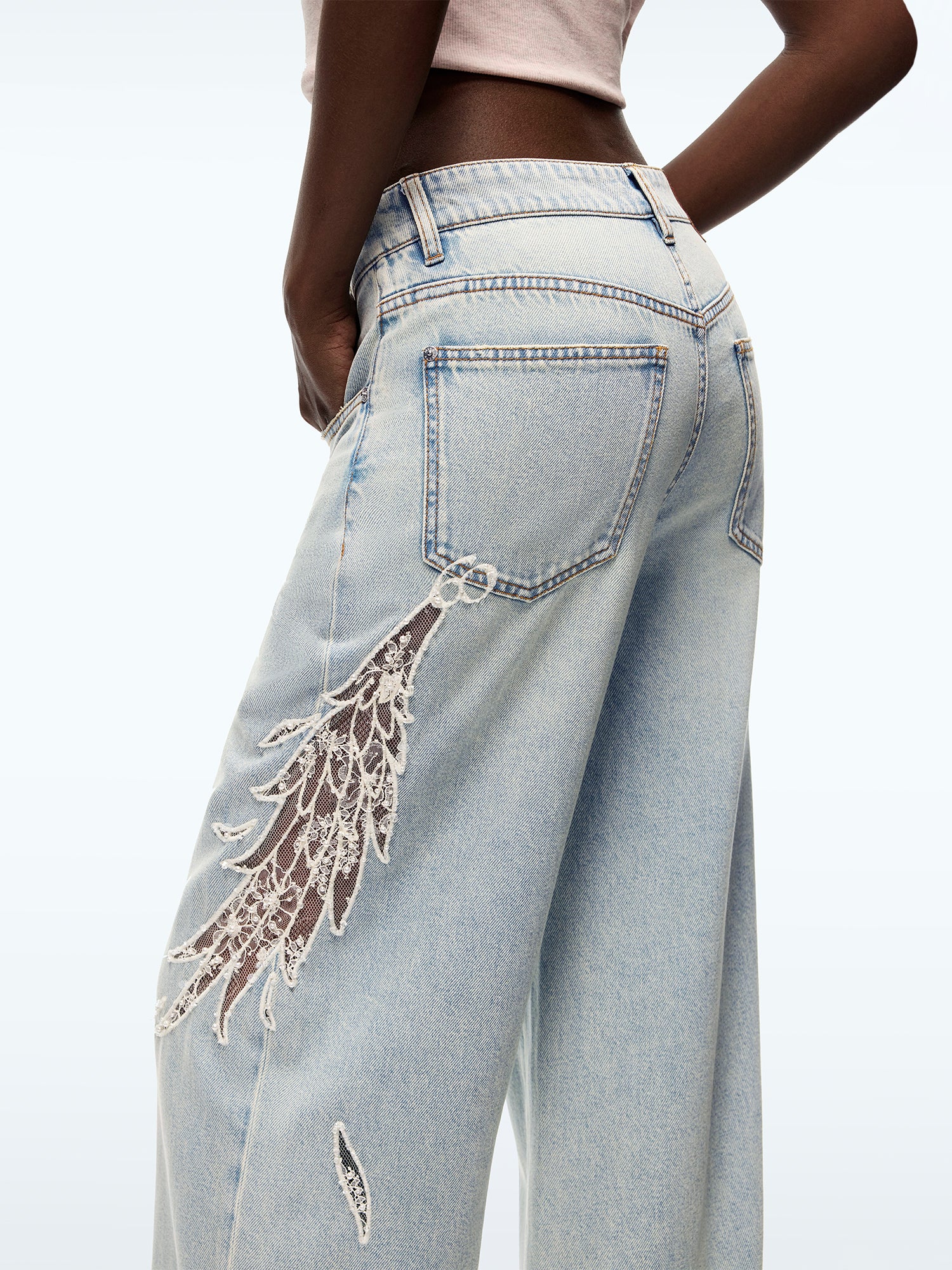 Lace Wing Straight-Cut Jeans - Image 4