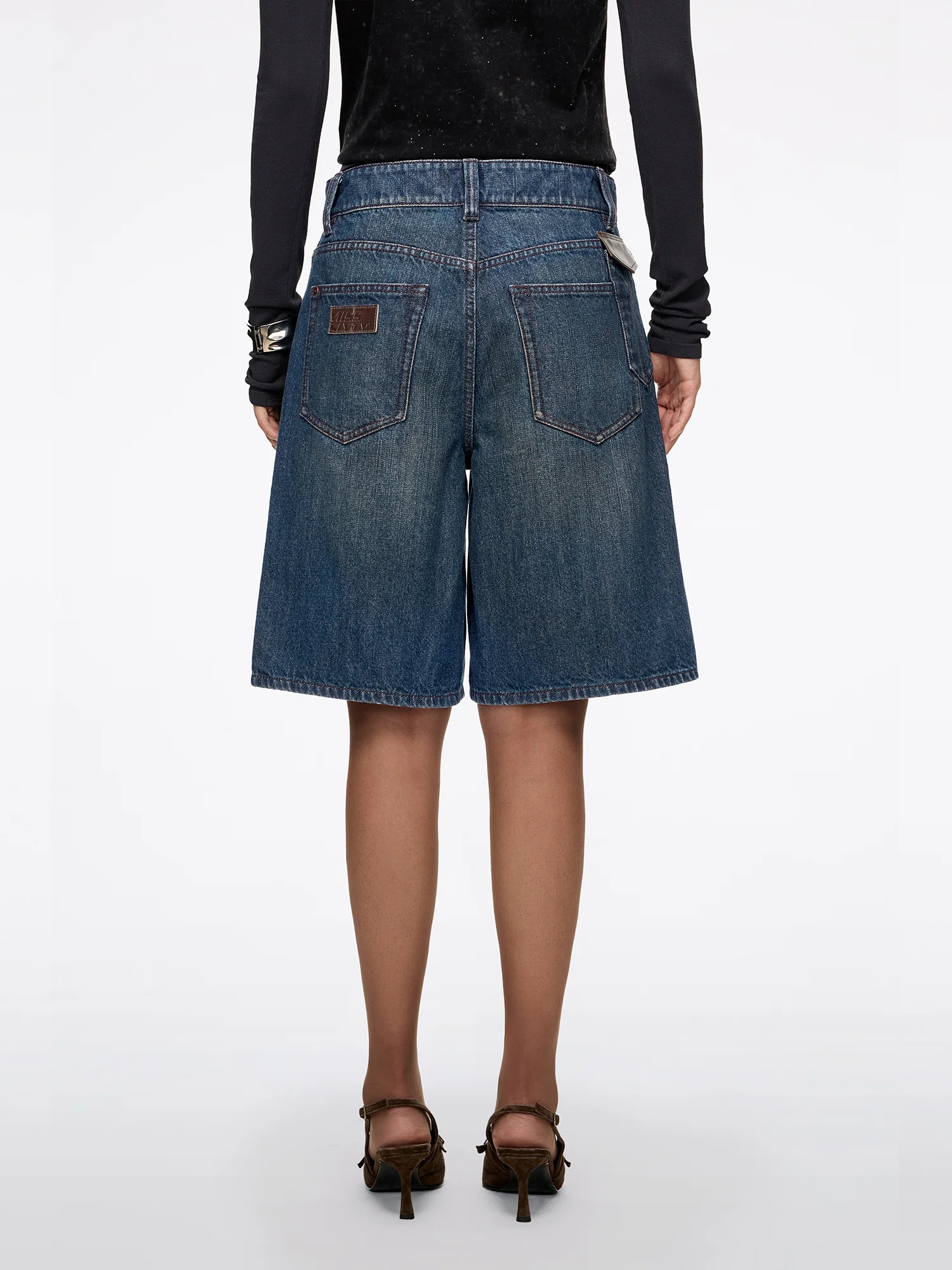 Leather-Panel Denim Bermuda Shorts - Image 3