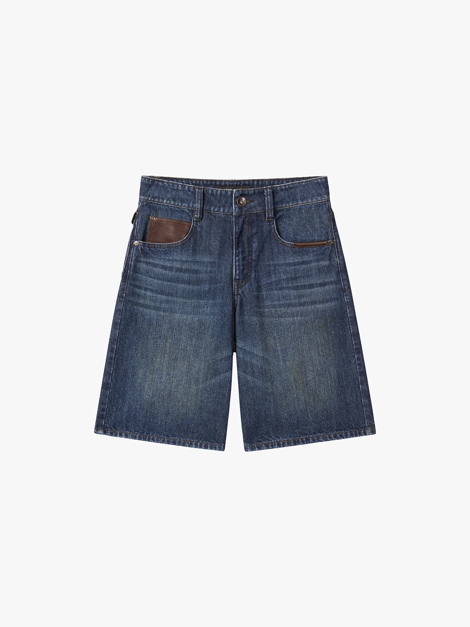 Leather-Panel Denim Bermuda Shorts - Image 5