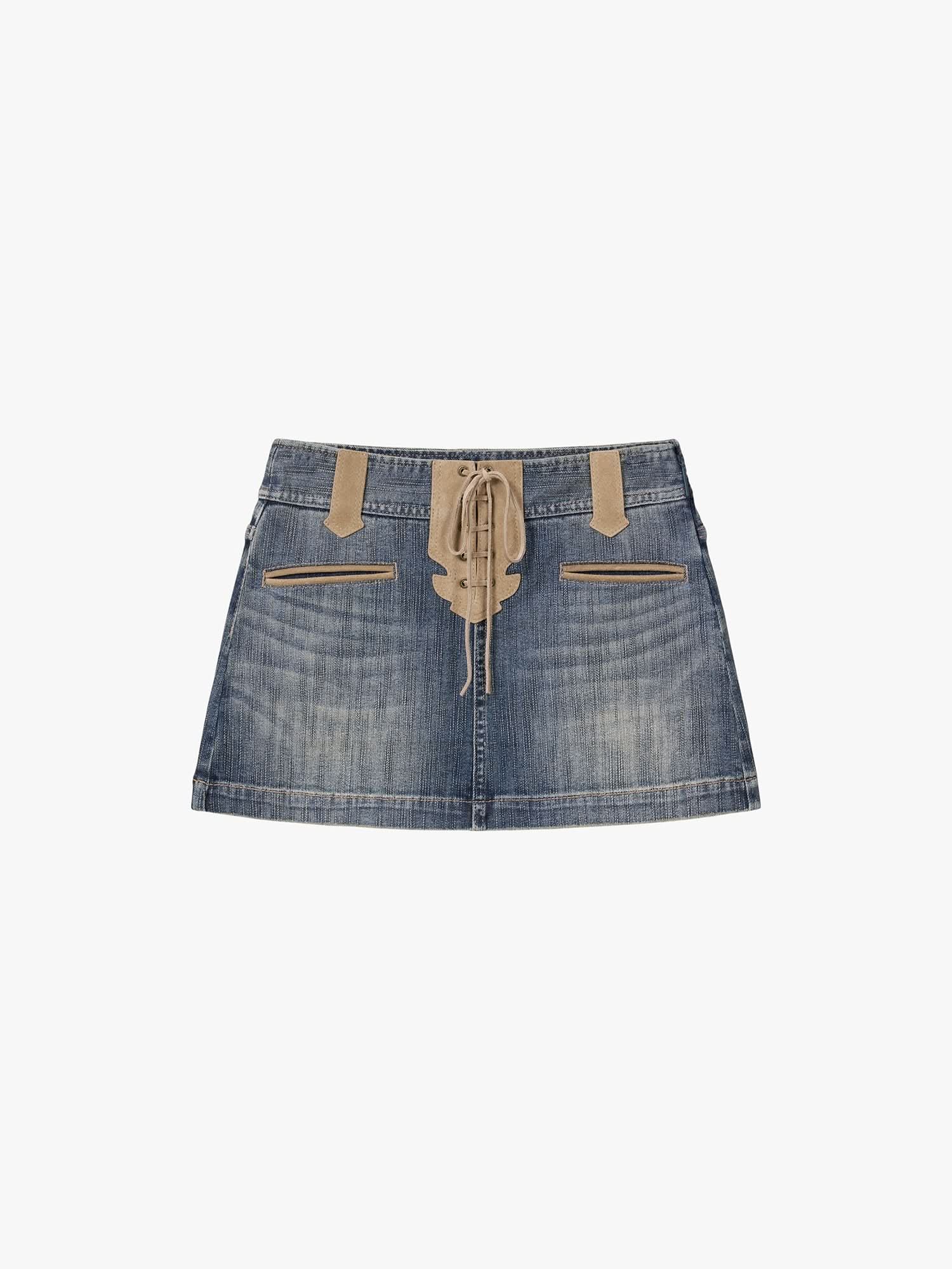 Leather-Panel Denim Mini Skirt - Image 5