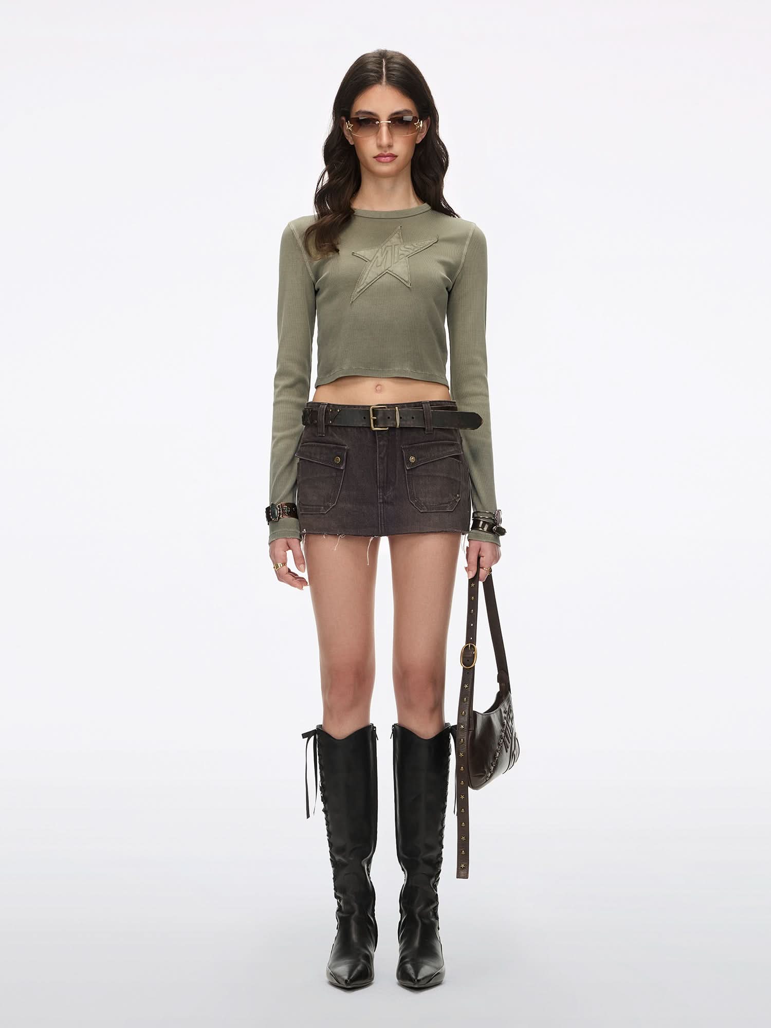 Leather-Paneled Denim Skort - Image 2