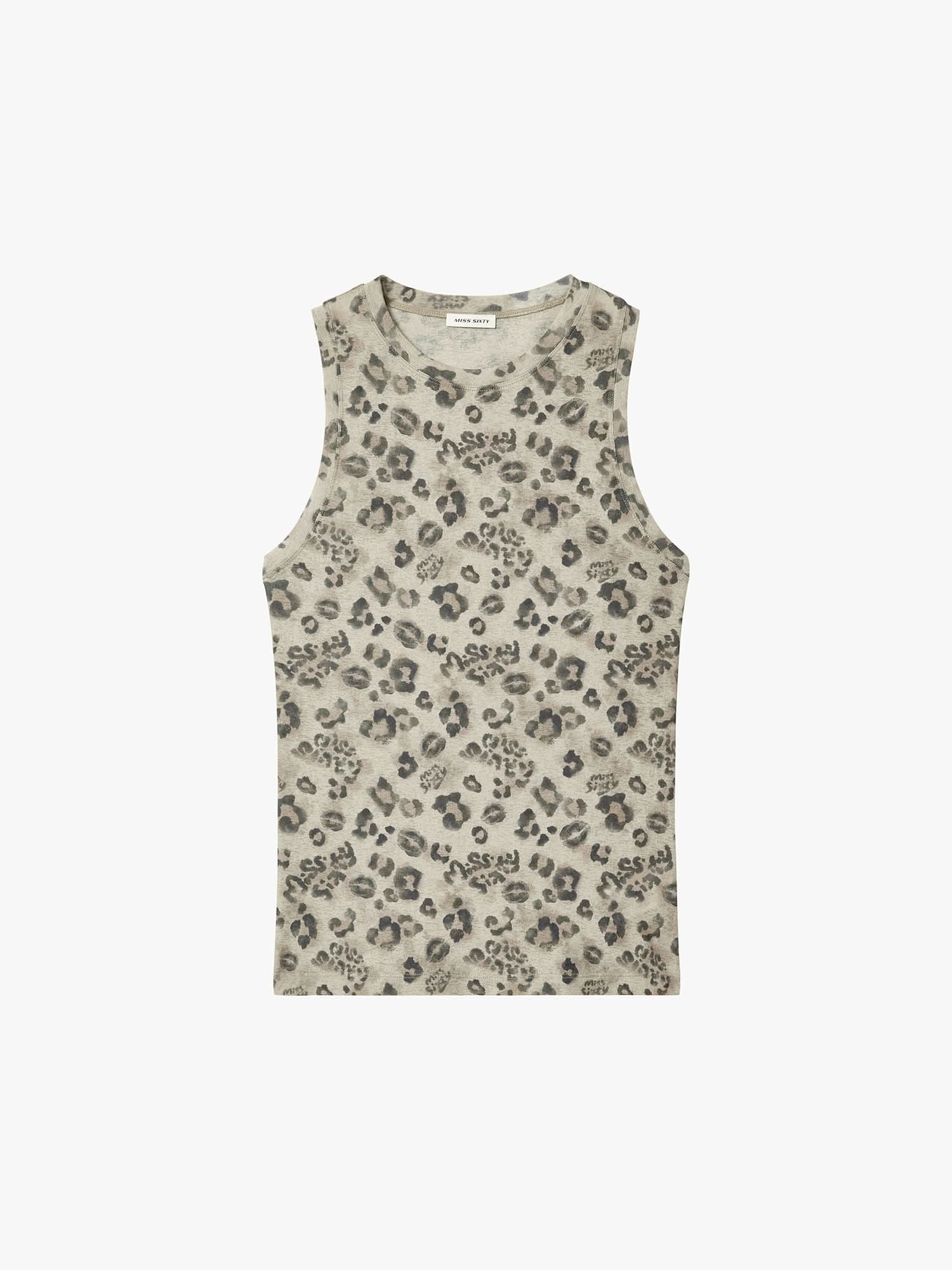 Leopard Print Sleeveless T-Shirt - Image 5