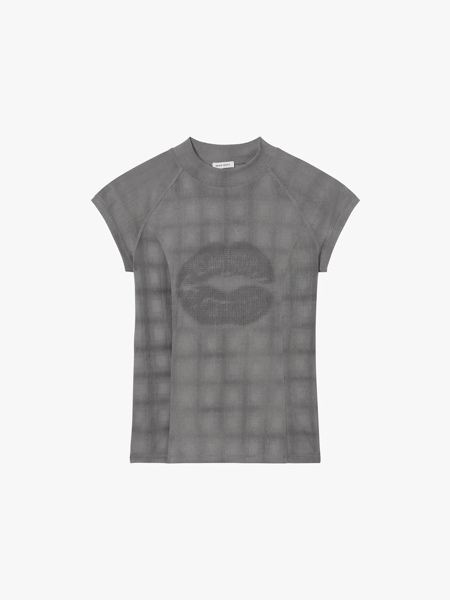Mock Neck Lips Print T-Shirt - Image 5